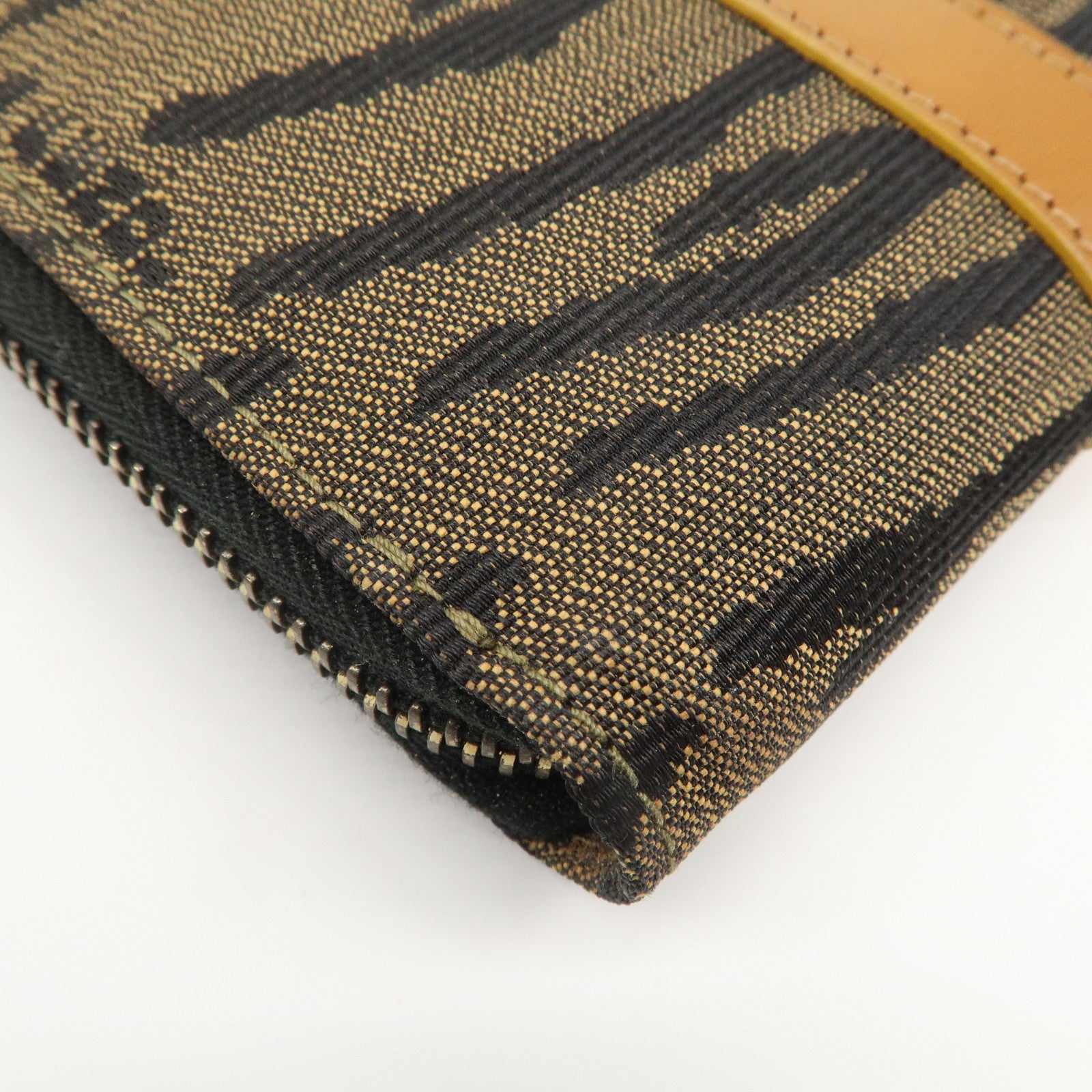 FENDI Logo Canvas Leather Hand Bag Animal Print Yellow Black 26347