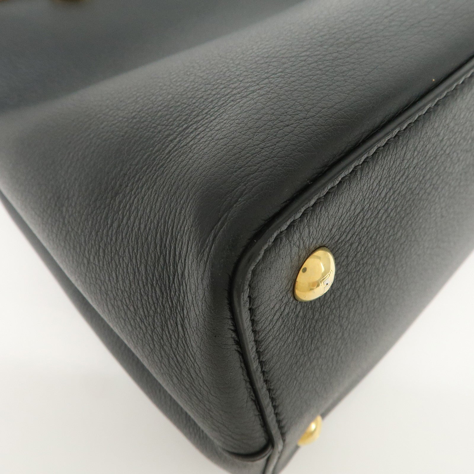 FENDI Petit 2Jours Leather 2Way Bag Hand Bag Black 8BH253