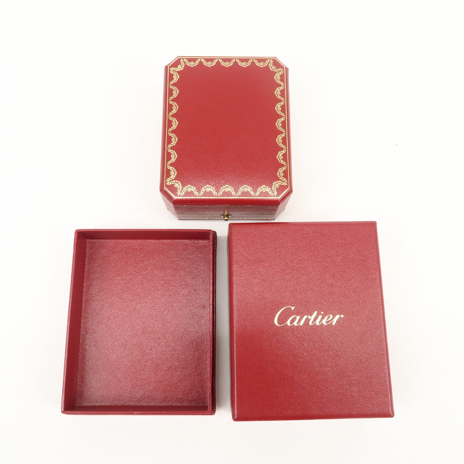Cartier Set of 3 Jewelry Boxes Pair Ring Boxes Red Gold