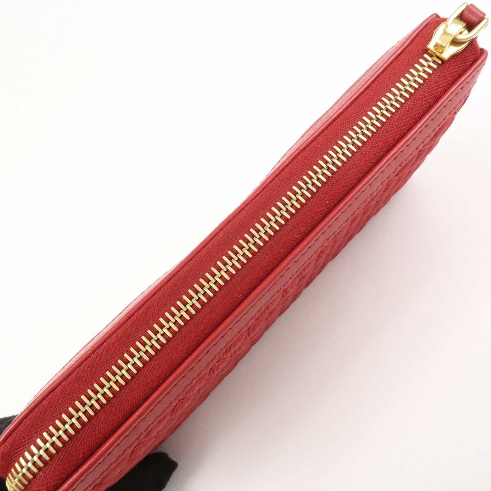 PRADA Nylon Leather L Fastener Zippy Long Wallet Red 1ML183