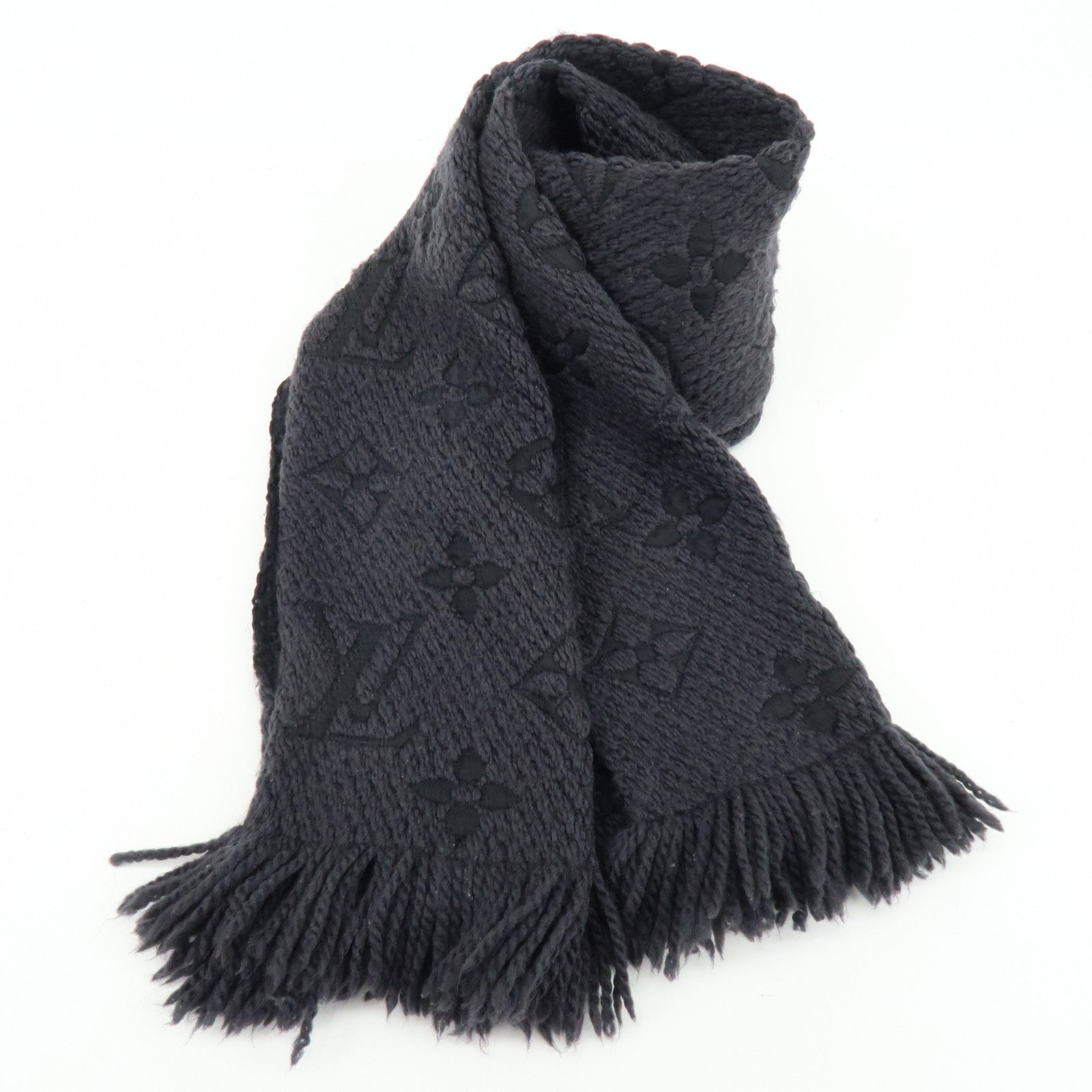 Louis Vuitton Echarpe Logomania Wool Silk Scarf Black M72431