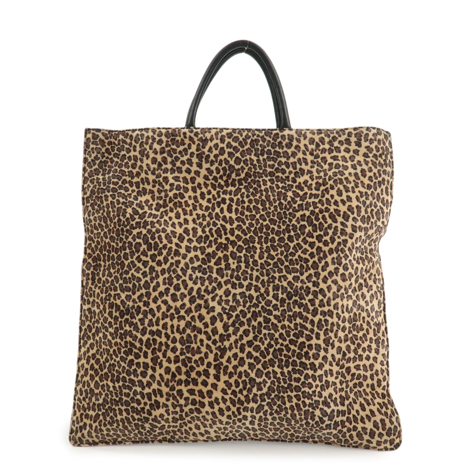 LOEWE Anagram Leather Tote Bag Leopard Black