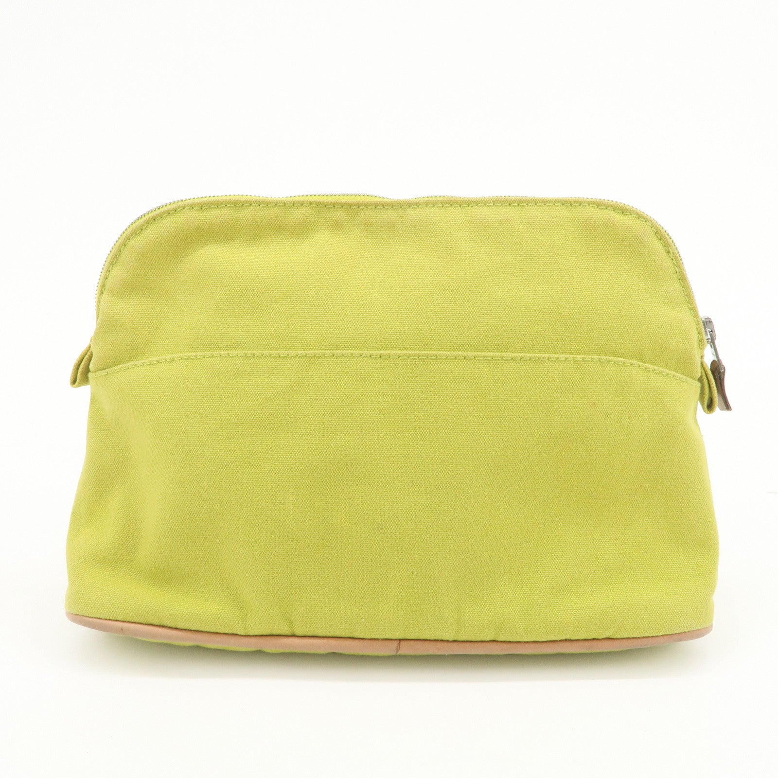 HERMES Bolide Pouch MM Canvas Leather Cosmetic Pouch Light Green