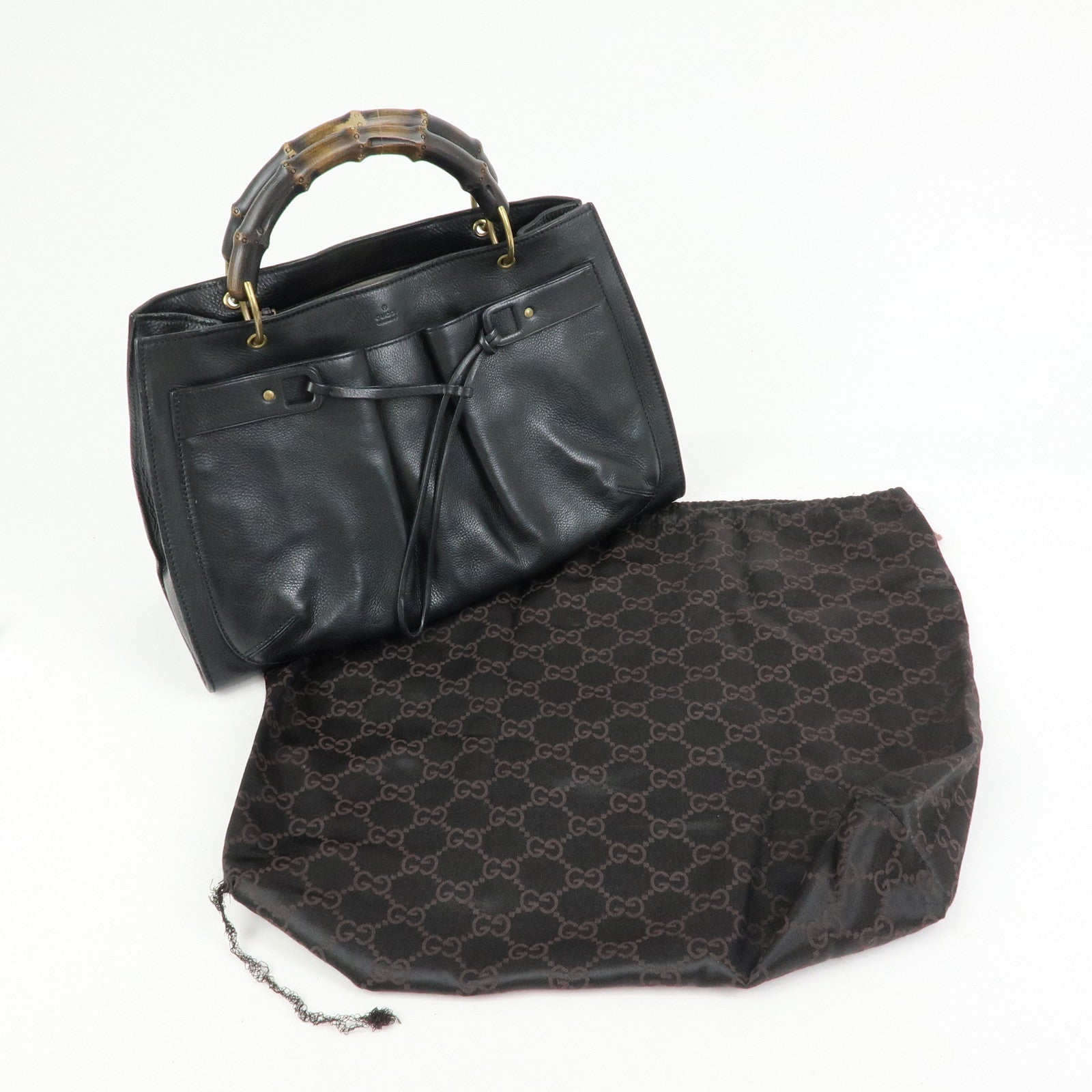 GUCCI Bamboo Leather Tote Bag Hand Bag Black 109138