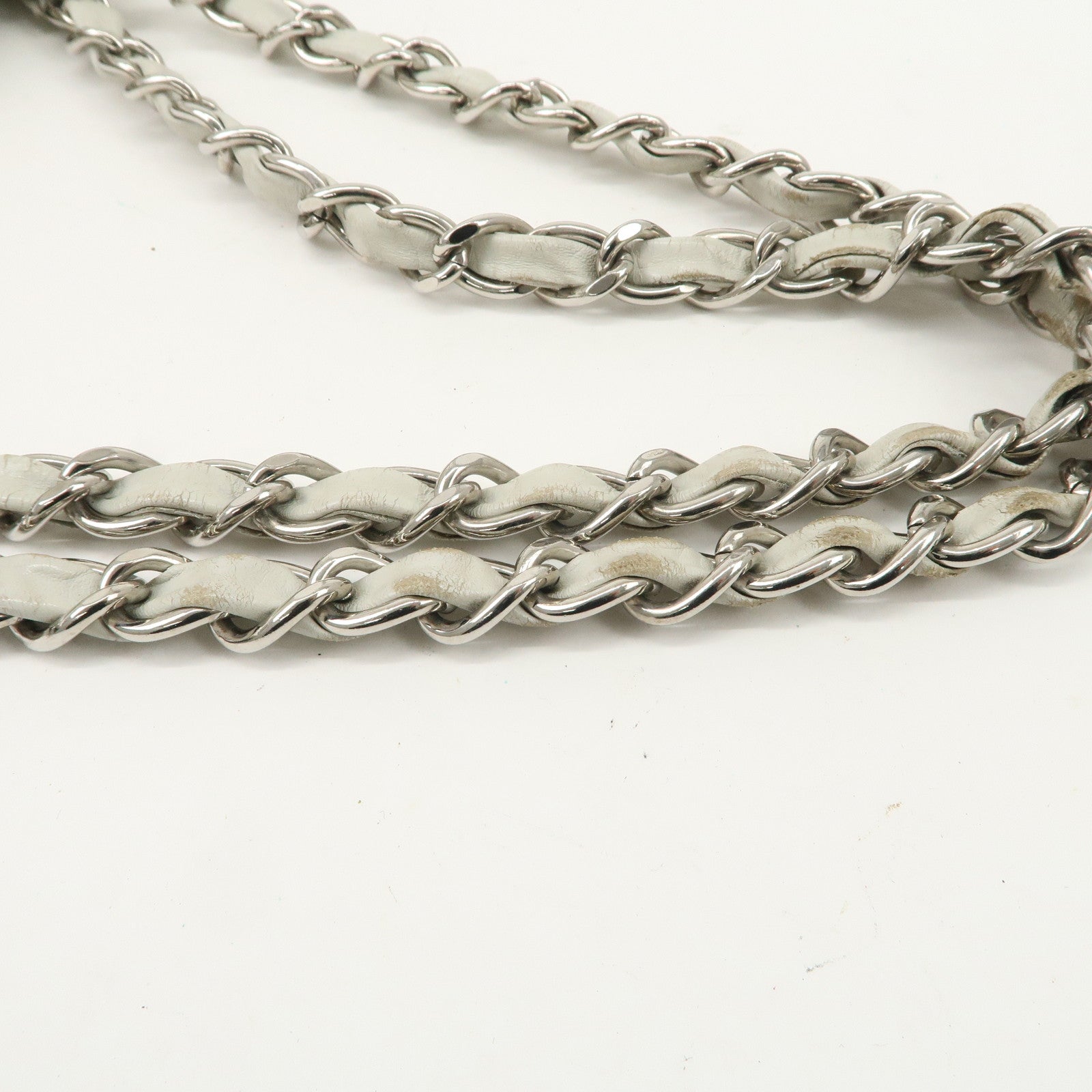 CHANEL Cambon Line Cotton Club Lamb Skin Shoulder Bag Hand Bag White A34318 Used