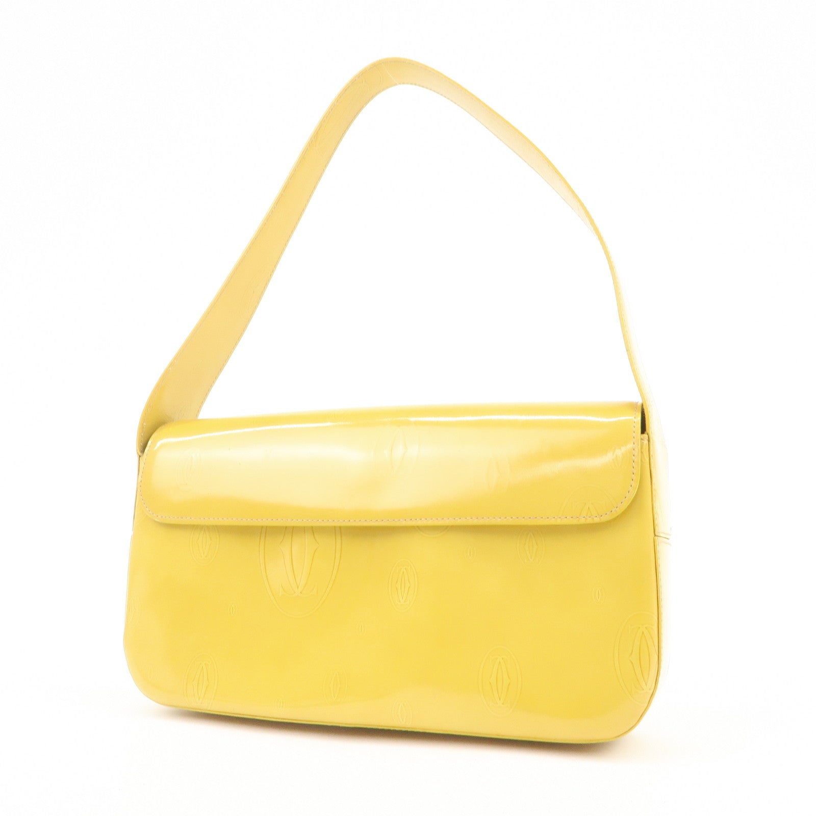 Cartier Happy Birthday Patent Leather Shoulder Bag Hand Bag Yellow