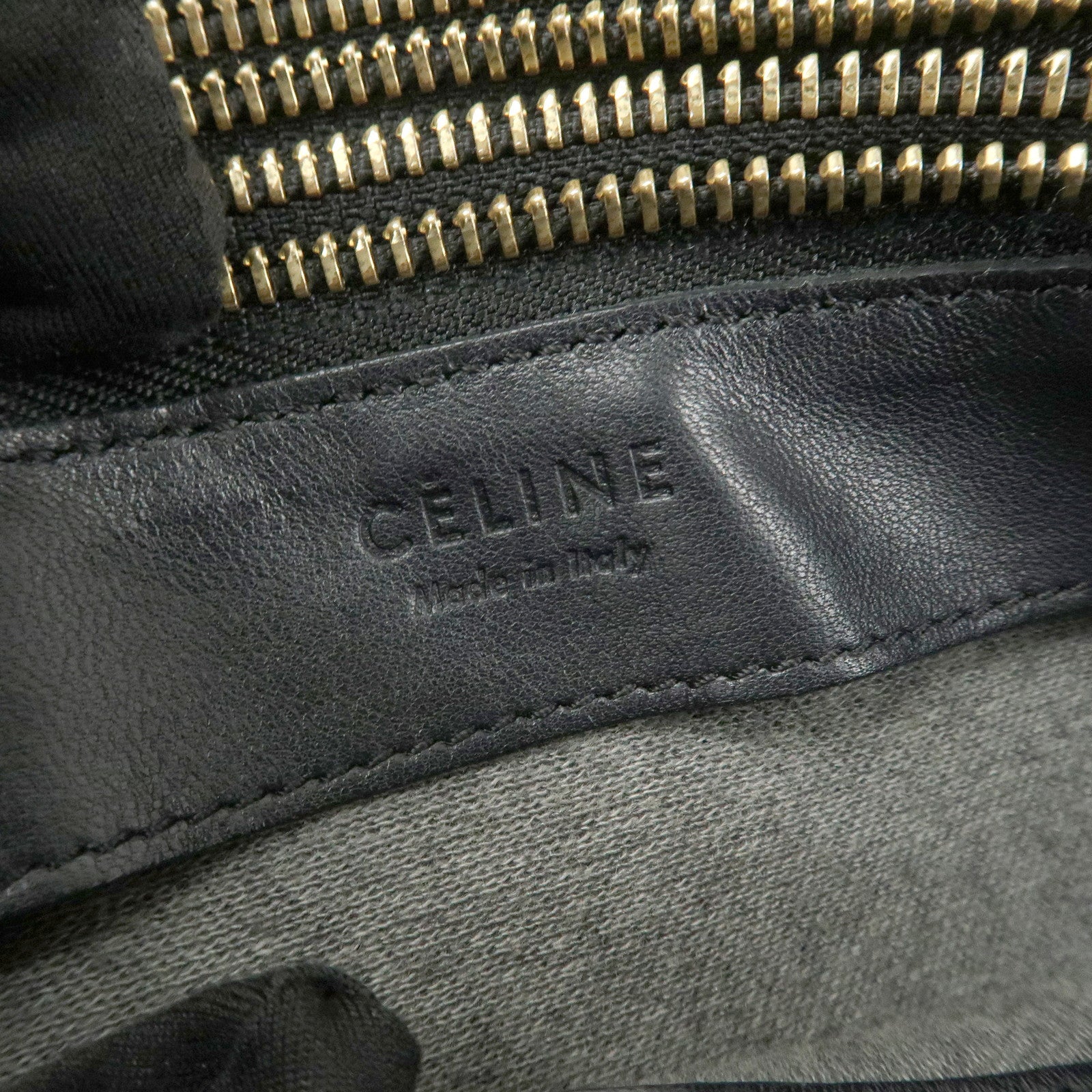 CELINE Trio Leather Shoulder Bag Black Gold Hardware Used