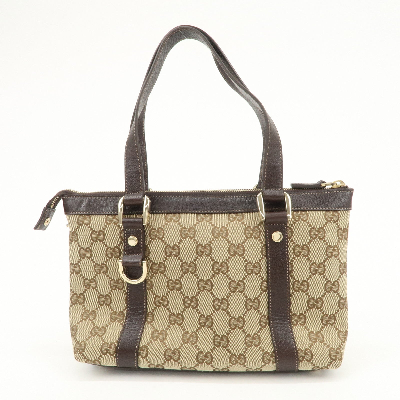 GUCCI Abbey GG Canvas Leather Tote Bag Beige Dark Brown 141471