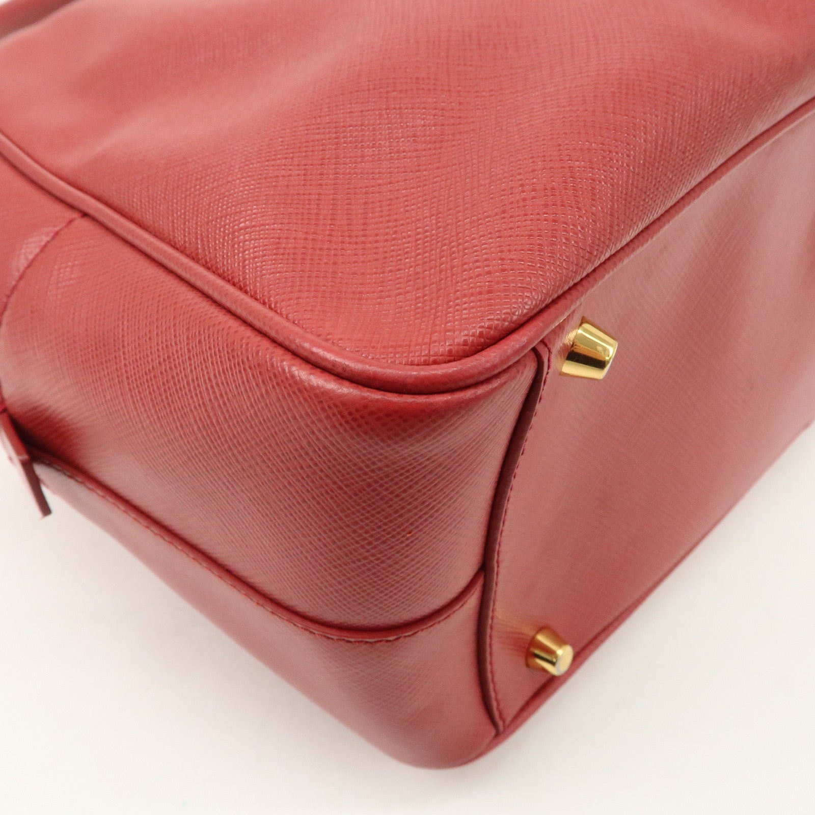 PRADA Triangle Logo Saffiano Leather Boston Bag Hand Bag Red BL0095 Used