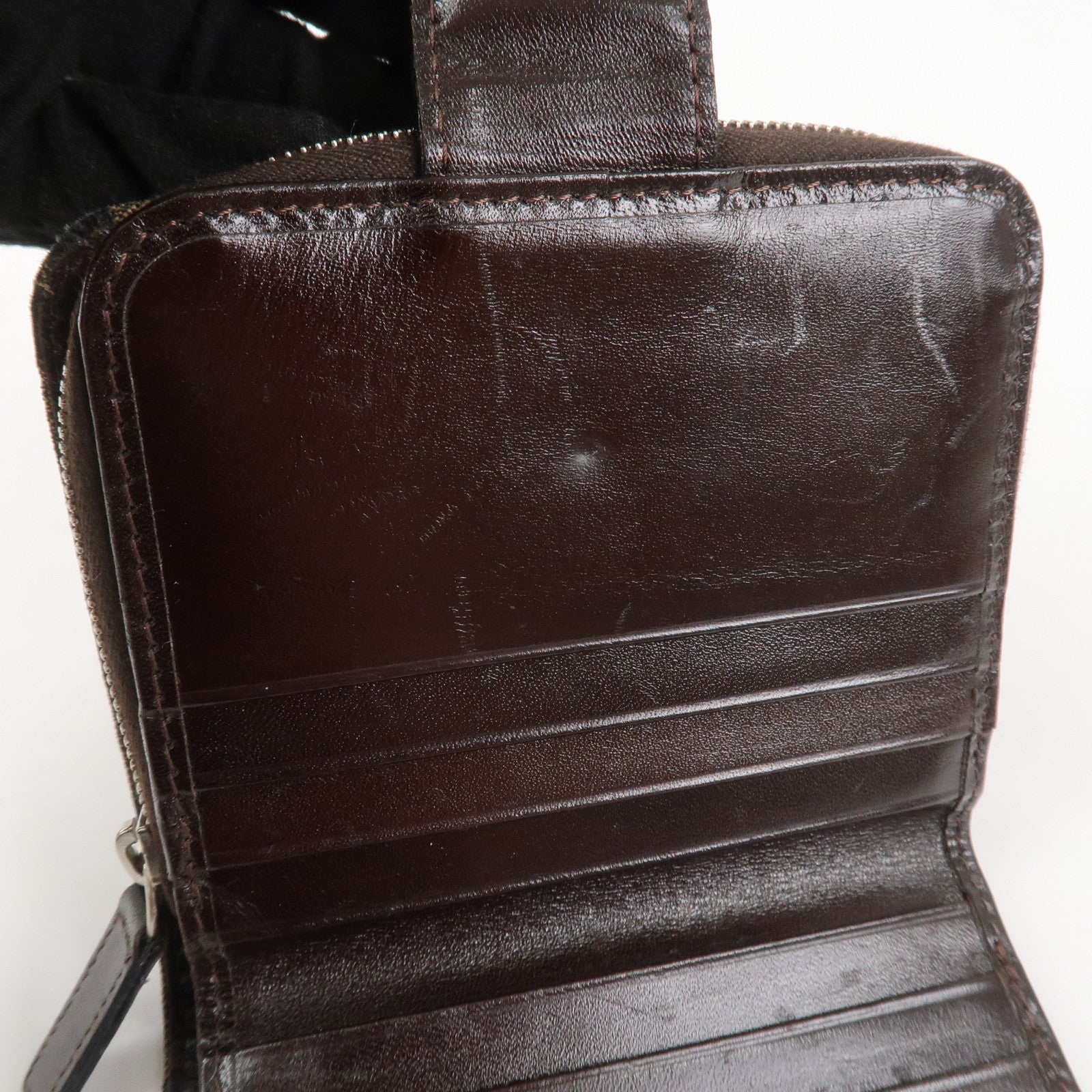 FENDI Zucca Canvas Leather Bi-fold Compact Wallet Brown Black 16348