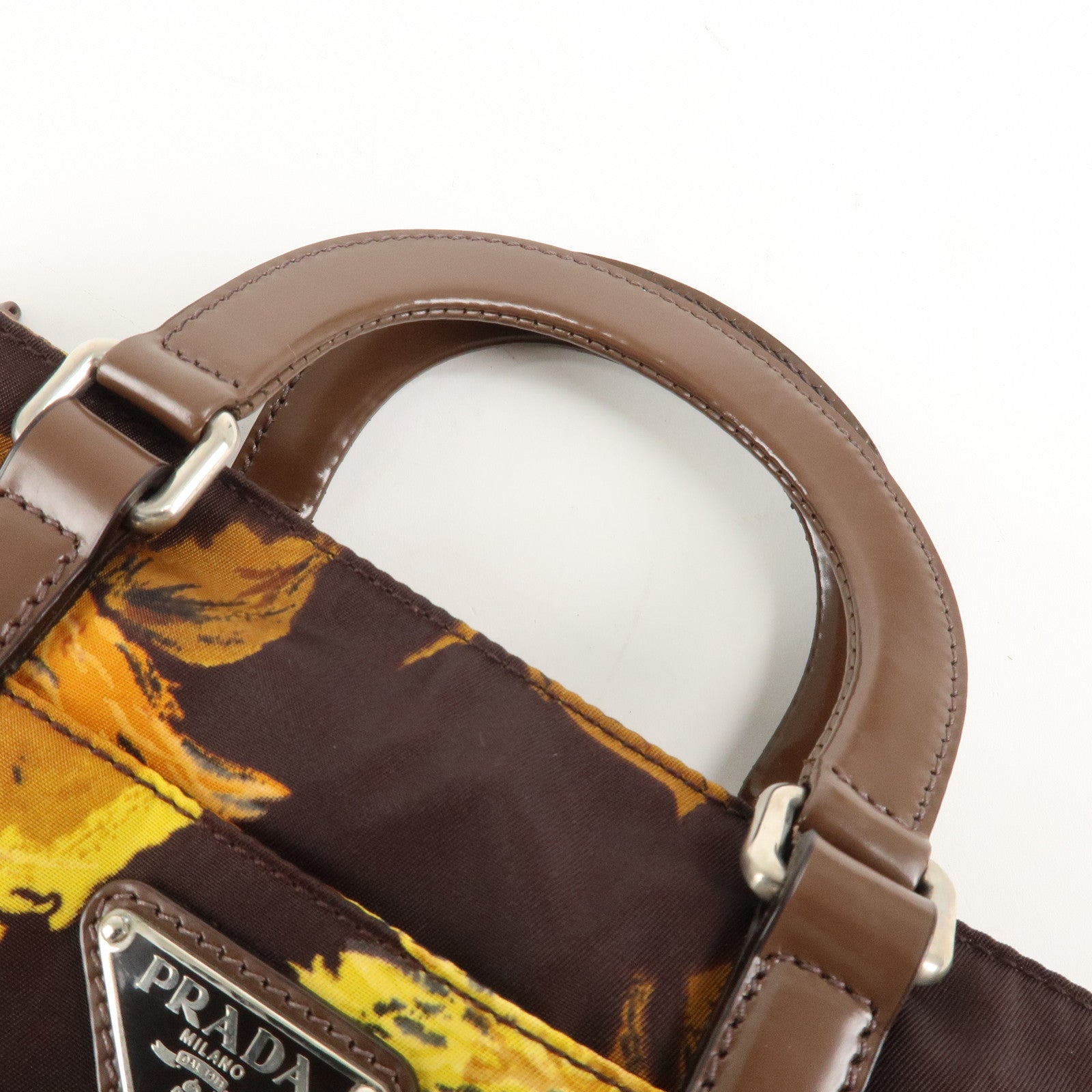 PRADA Triangle Logo 2Way Hand Bag Shoulder Bag Brown Yellow BN1052 Used