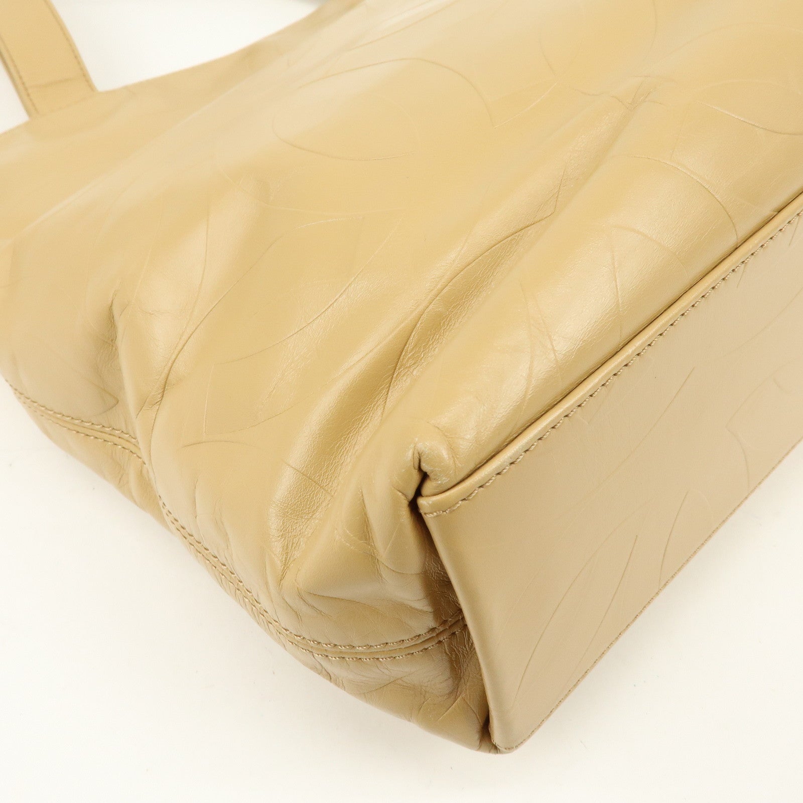 CHANEL COCO Mark Leather Tote Bag Shoulder Bag Beige