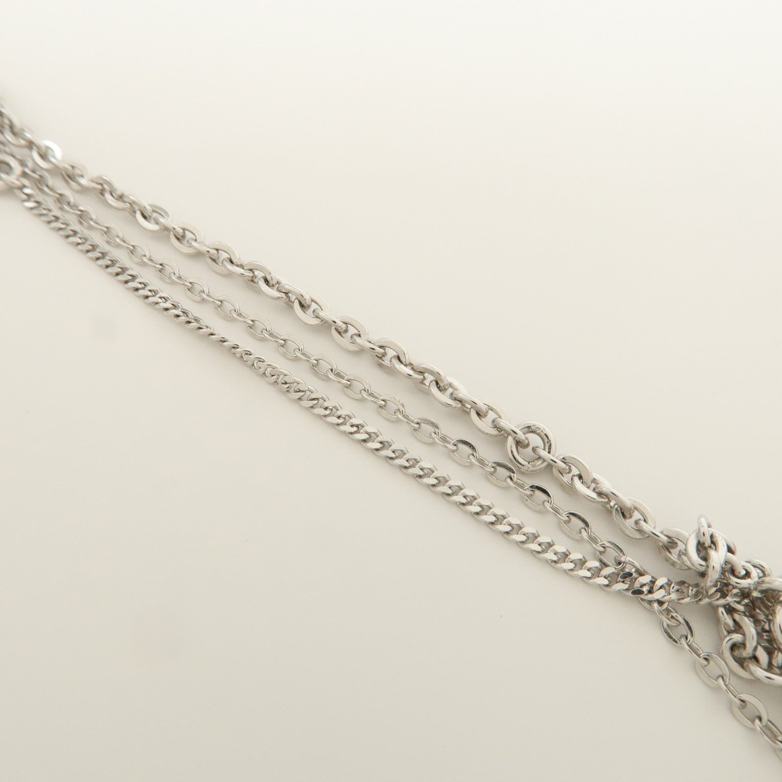 Christian Dior Metal Ring Ribbon Heart Motif Bracelet Silver Pink