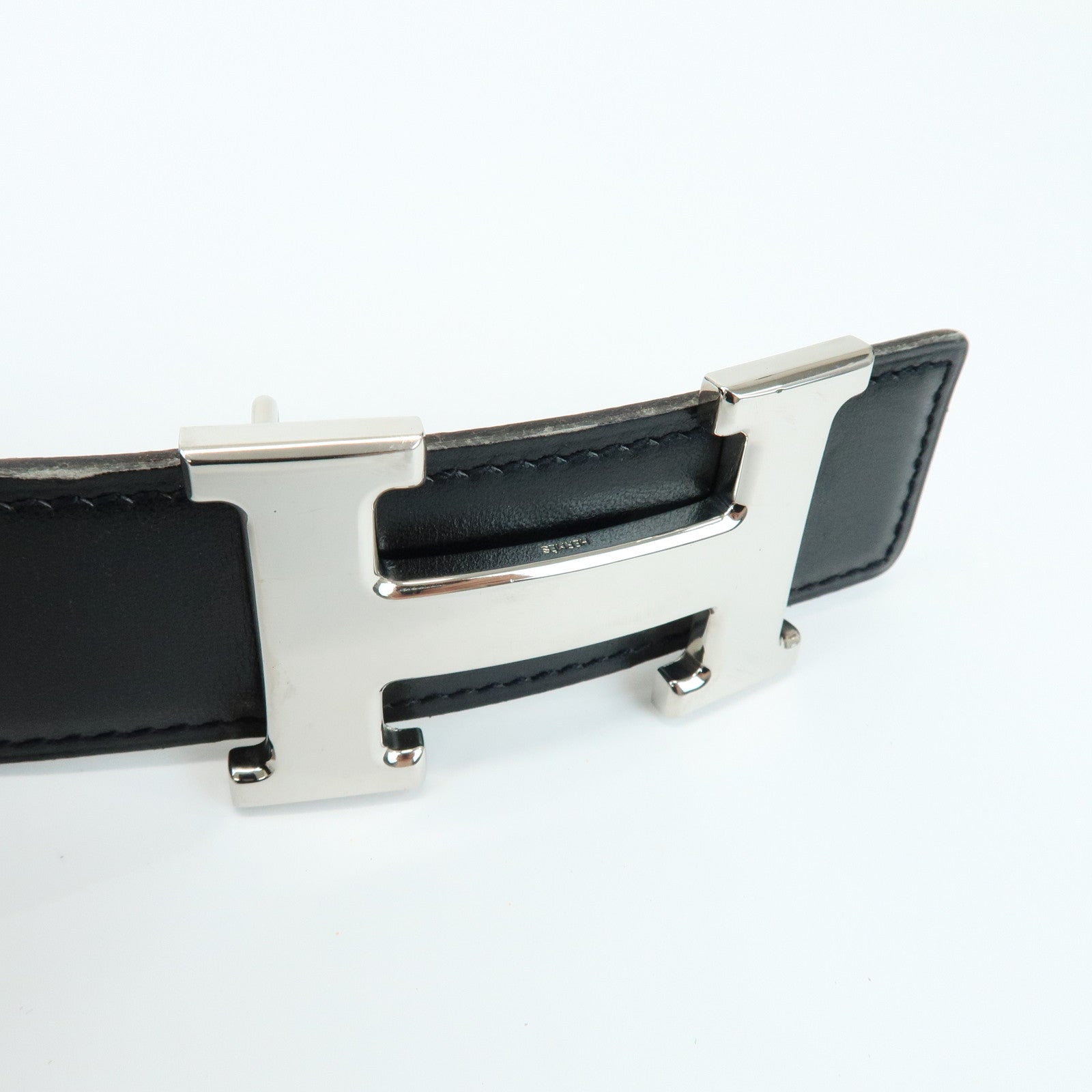 HERMES BoxCalf H Buckle Reversible Constance Belt □B Stamped Black