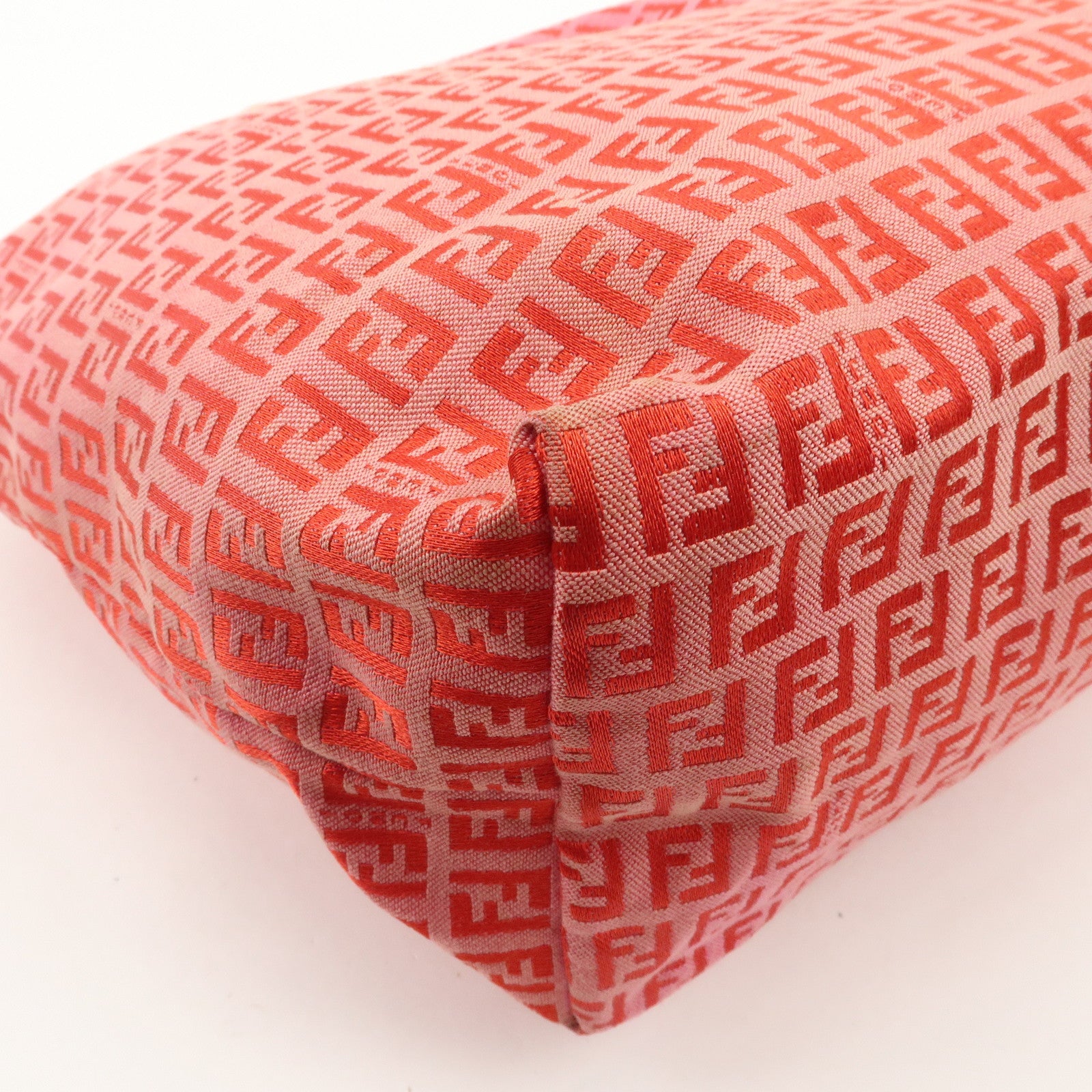 FENDI Zucchino Canvas Leather Tote Bag Shoulder Bag Red Pink 8BH005