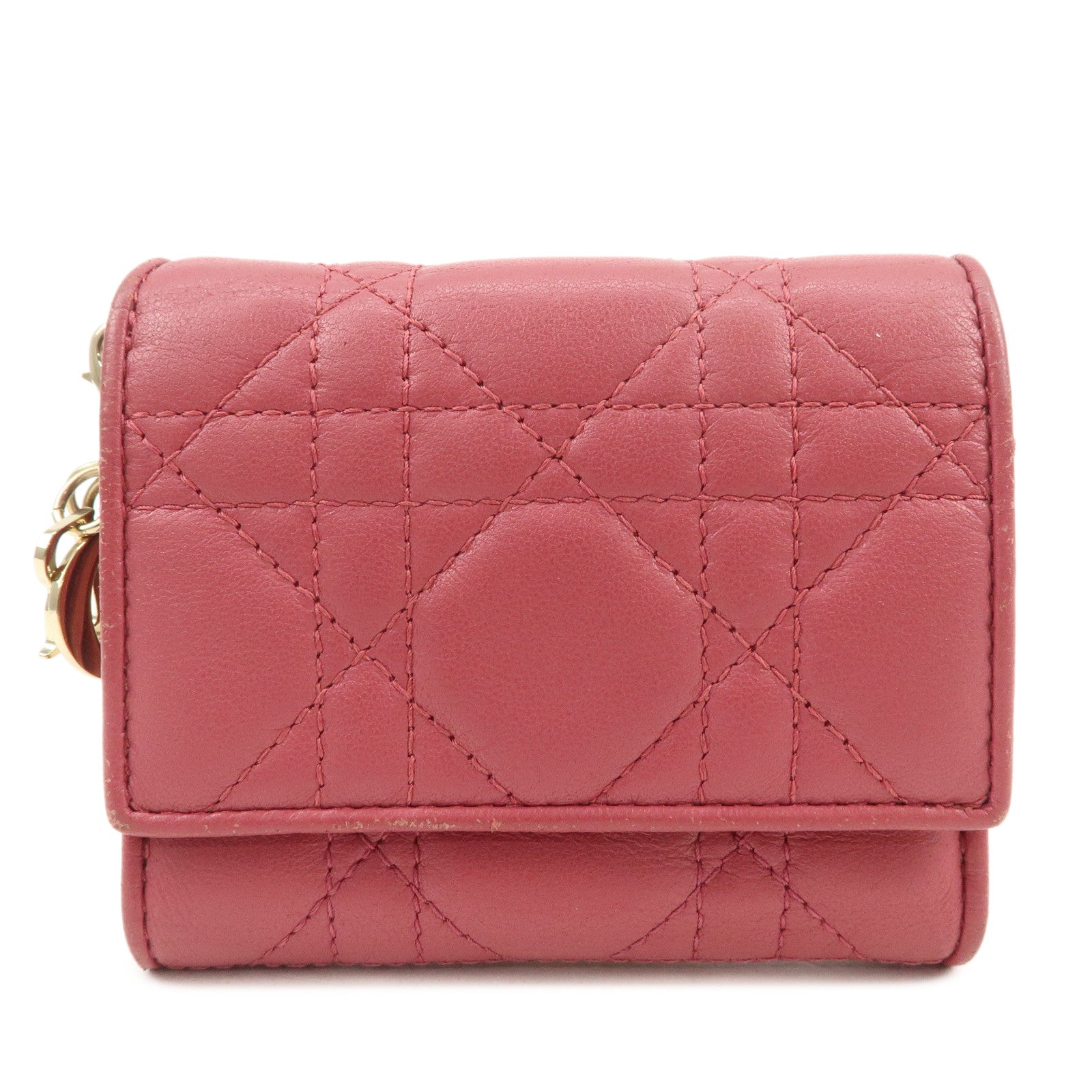 Christian Dior Cannage Leather Bi-fold Compact Wallet Pink