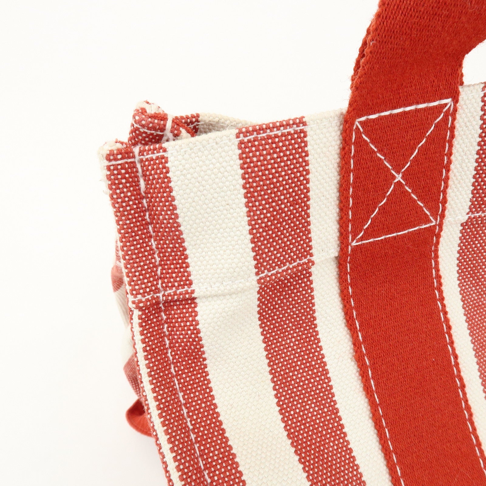 HERMES Canvas Cannes PM Tote Bag Hand Bag Red White