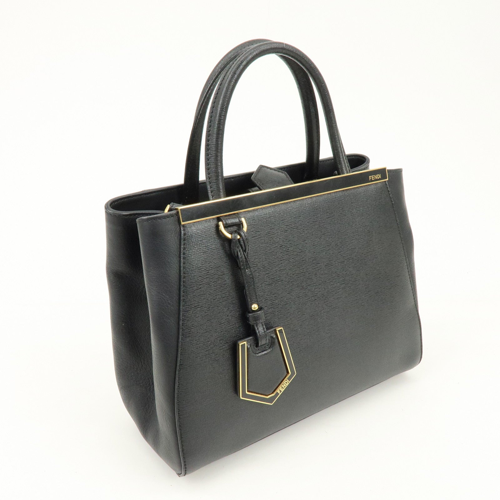 FENDI Petit 2Jours Leather 2Way Bag Hand Bag Shoulder Bag Black