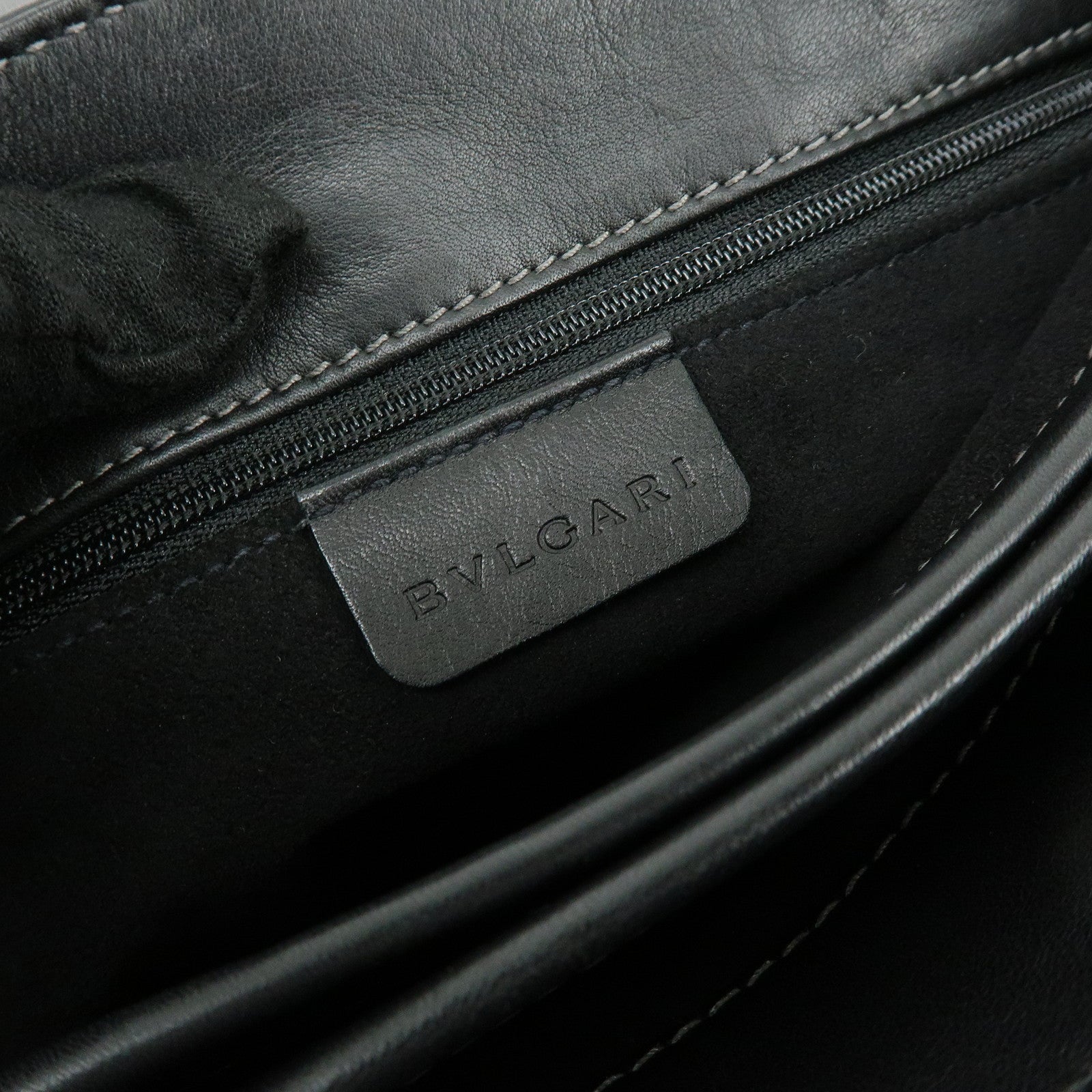 BVLGARI Logo Leather Shoulder Bag Hand Bag Black