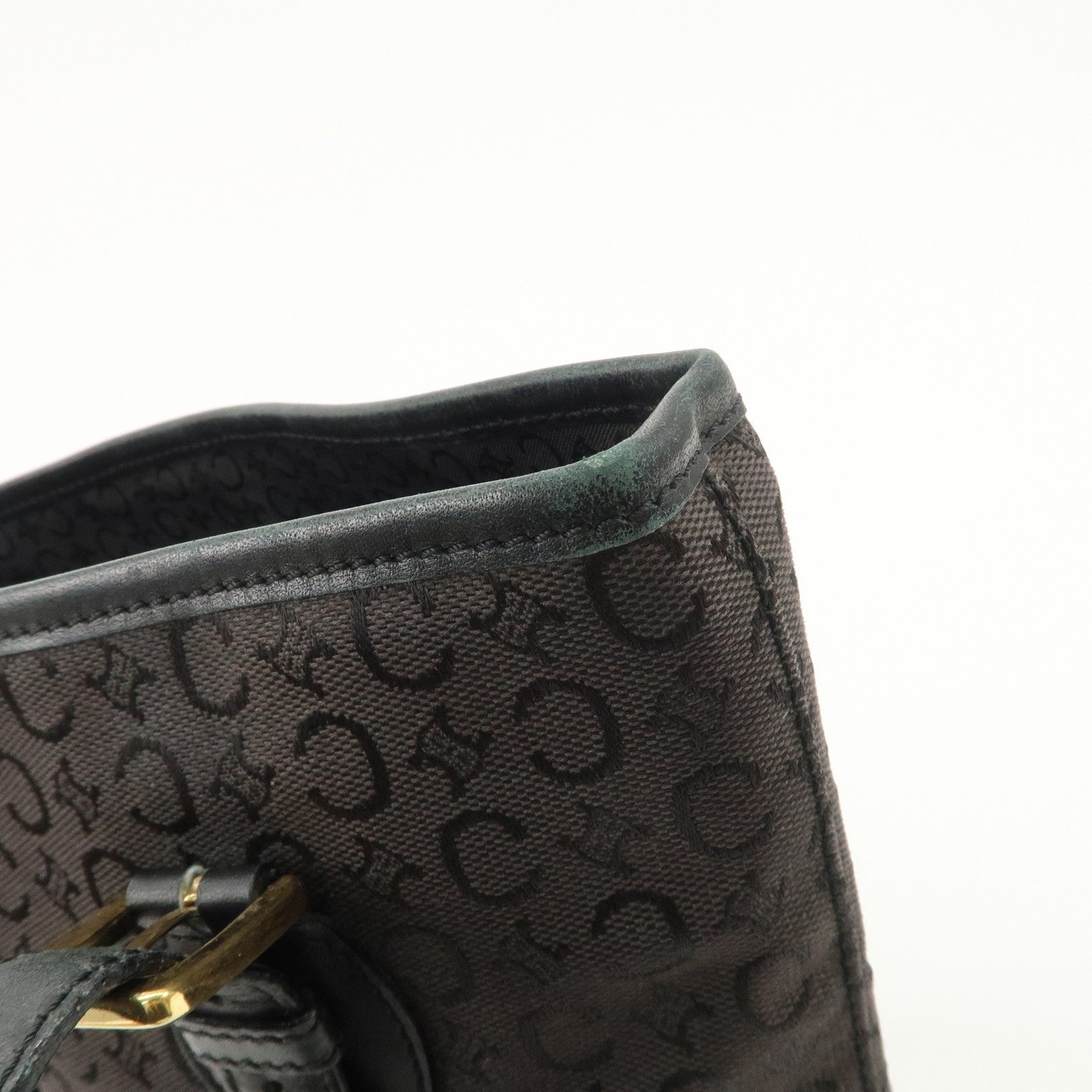 CELINE C Macadam Canvas Leather Tote Bag Shoulder Bag Black