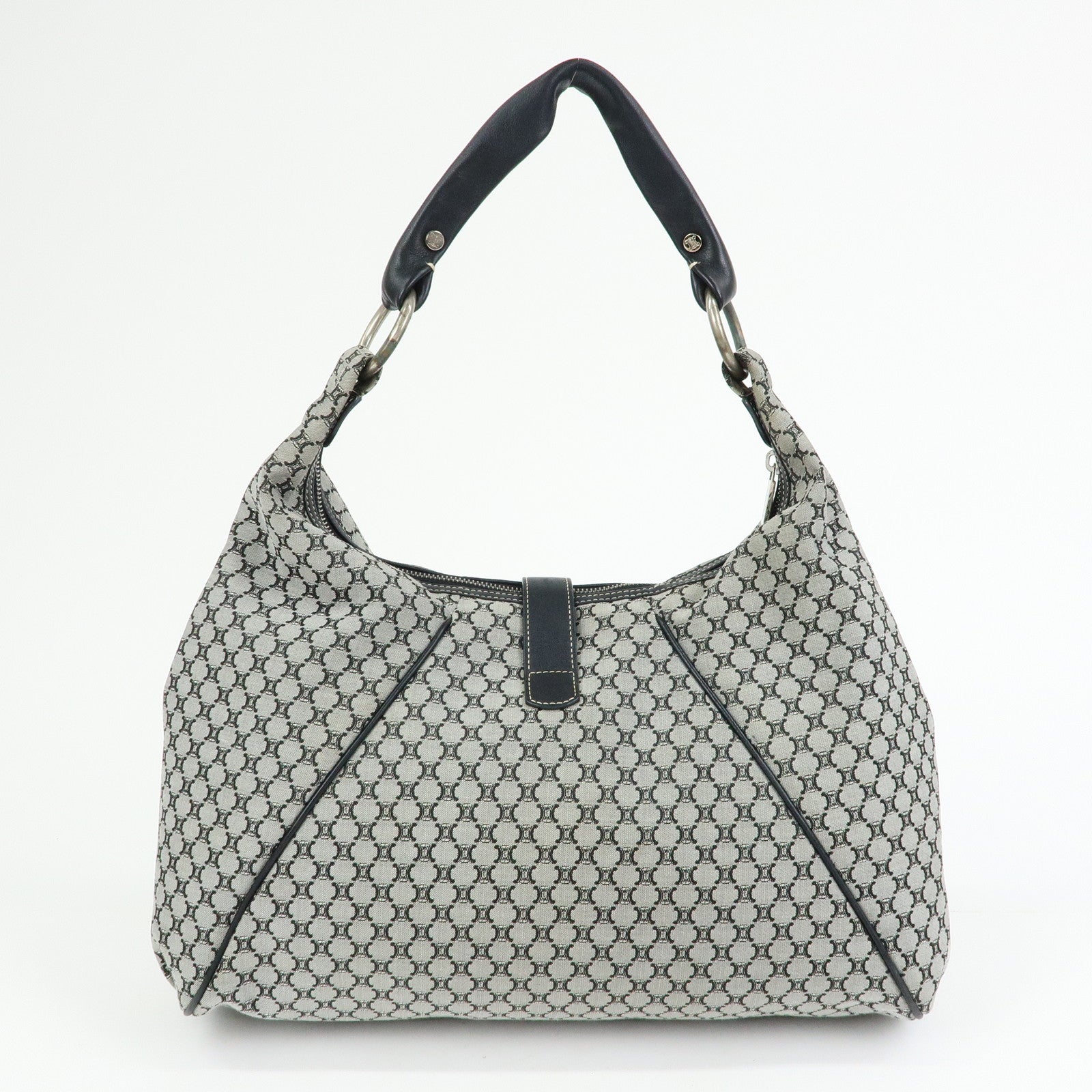 CELINE Macadam Canvas Leather Hand Bag Shoulder Bag Navy