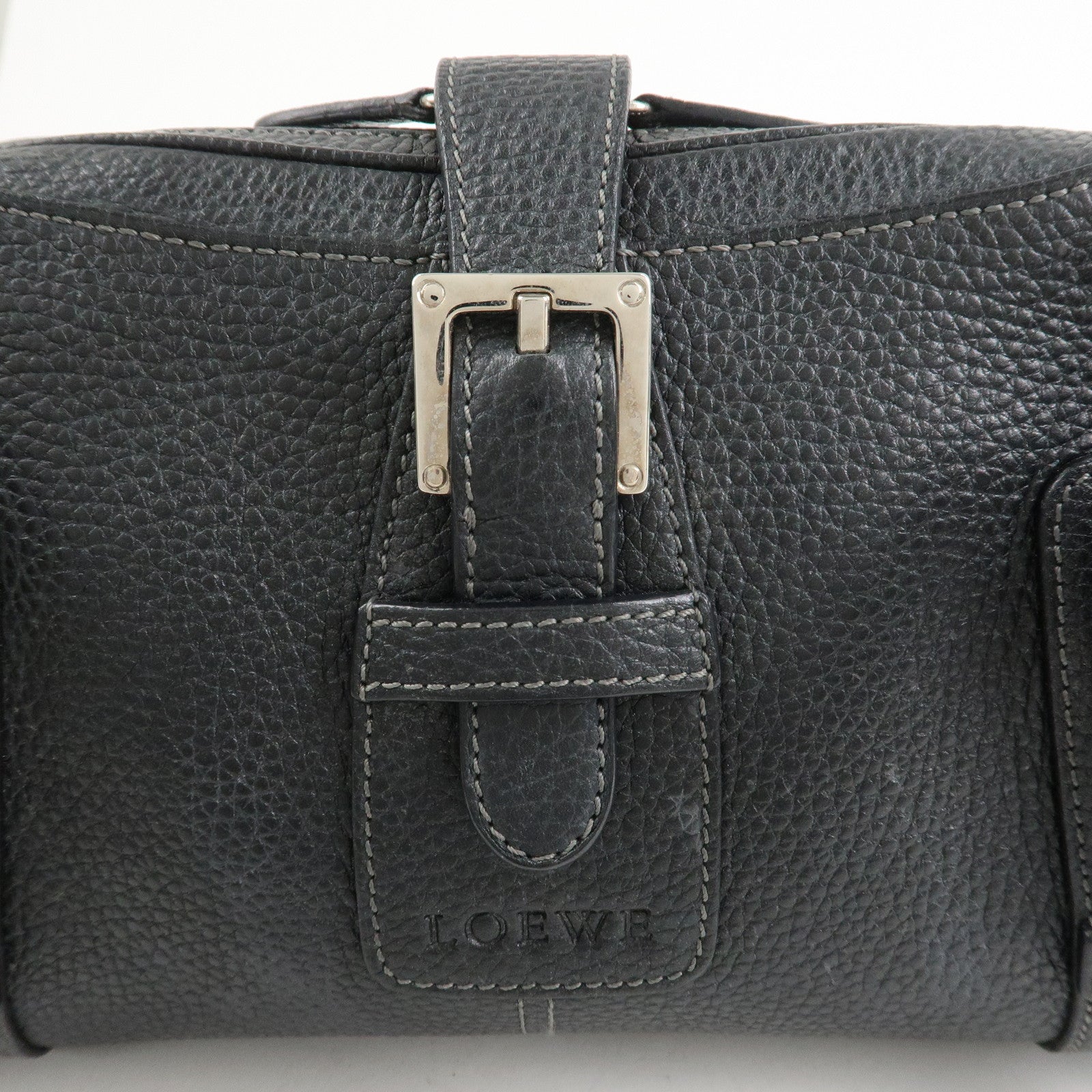 LOEWE Leather Senda Shoulder Bag Hand Bag Black Silver Hardware