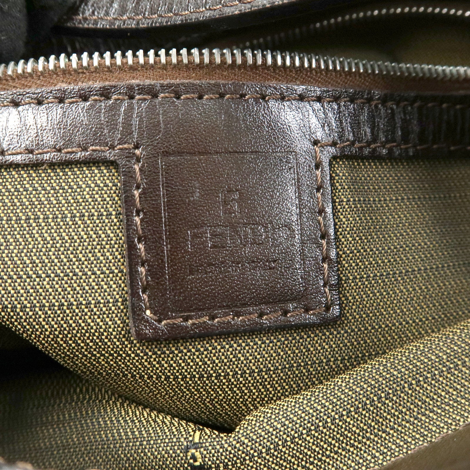 FENDI Zucca Canvas Leather Shoulder Bag Brown