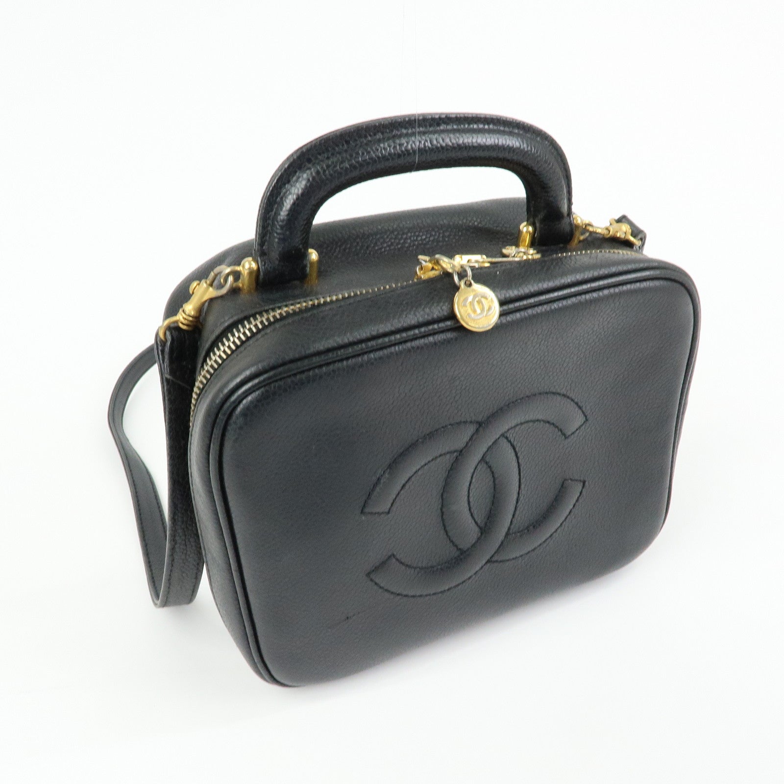CHANEL COCO Mark Caviarskin 2Way Bag Cosmetic Bag Black A07061