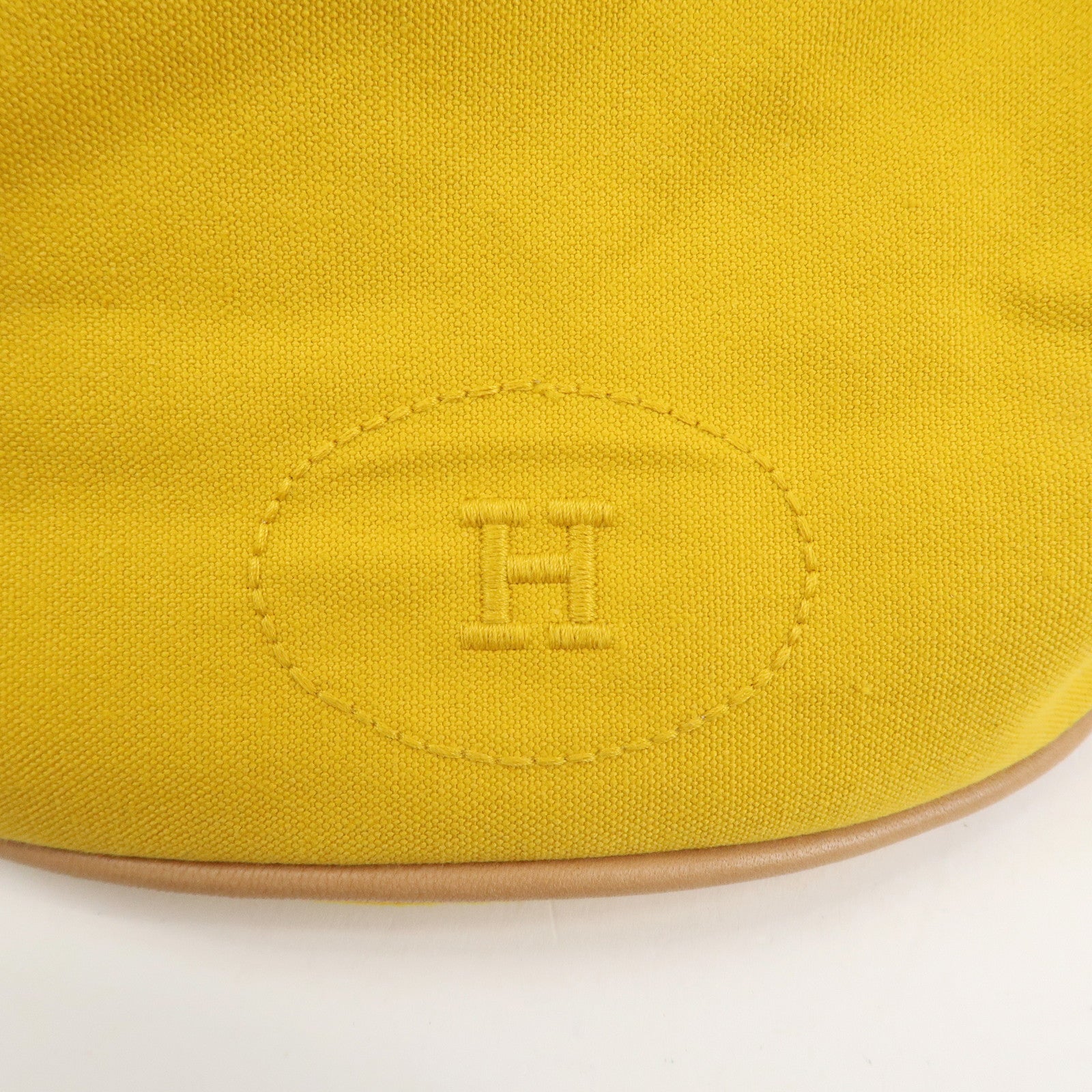 HERMES Porochon Mimil GM Canvas Leather Drawstring Backpack Yellow