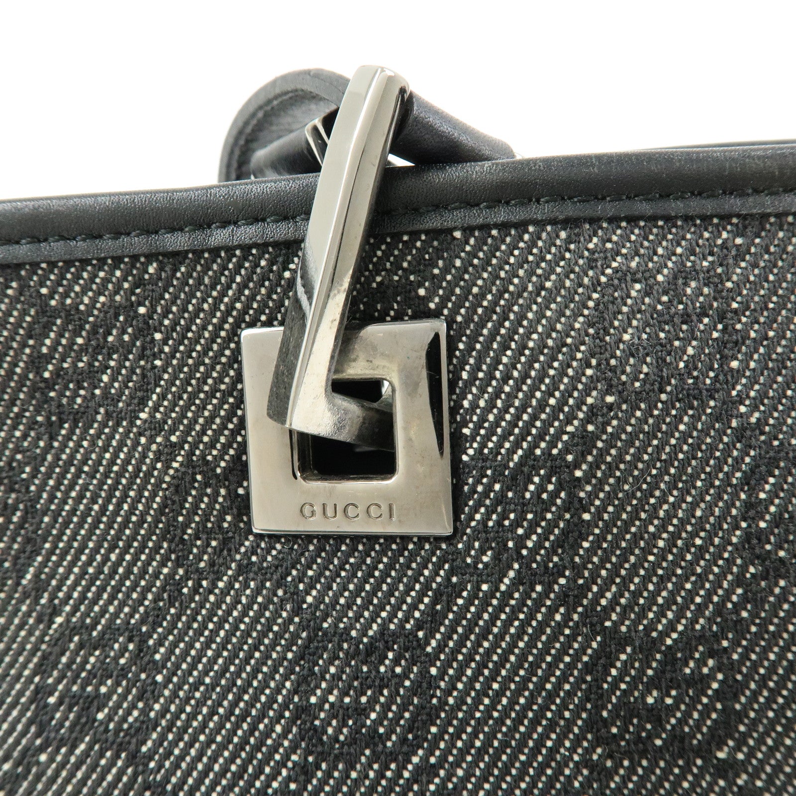 GUCCI GG Denim Leather Tote Bag Shoulder Bag Black 31244