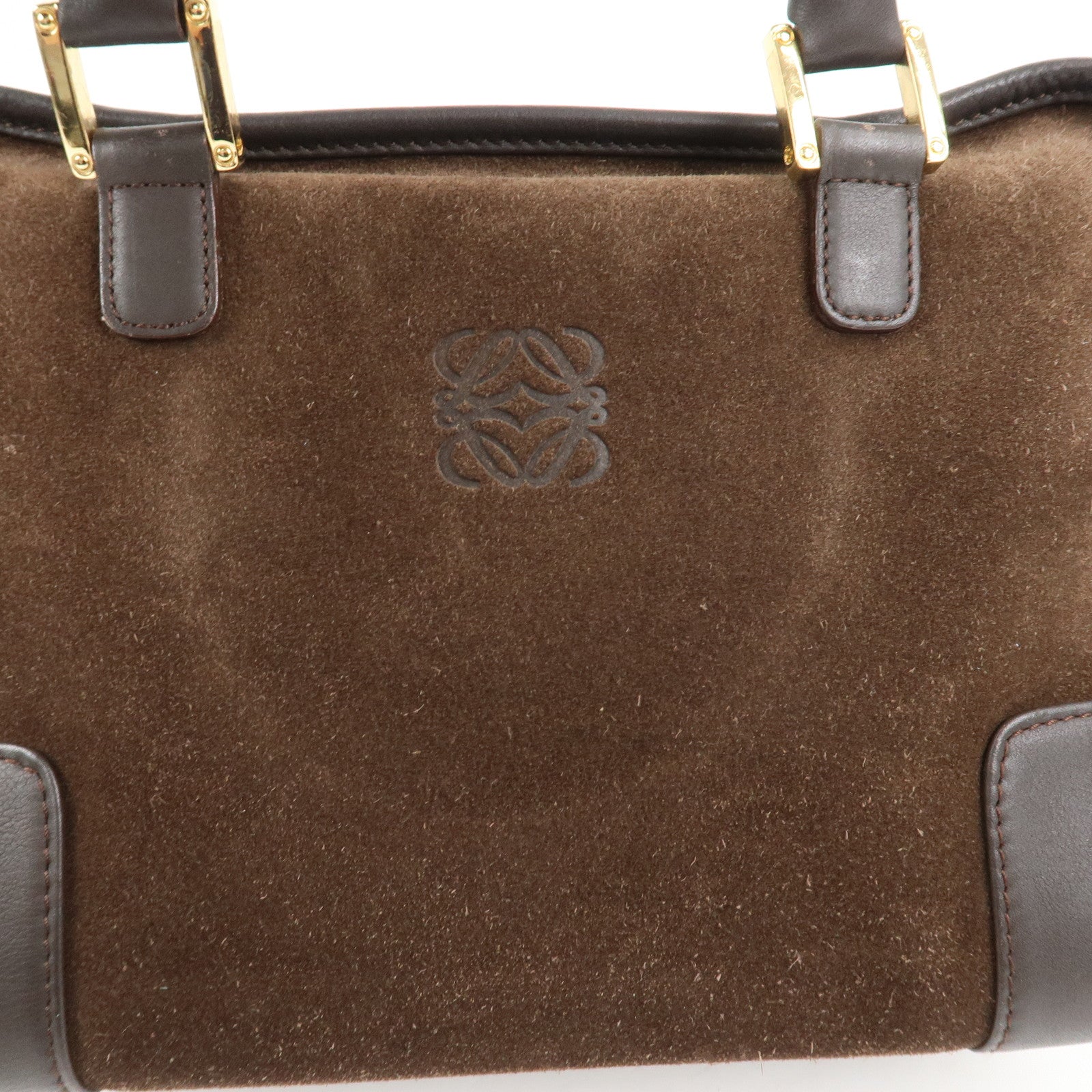 LOEWE Anagram Suede Leather Amazona 28 Hand Bag Brown