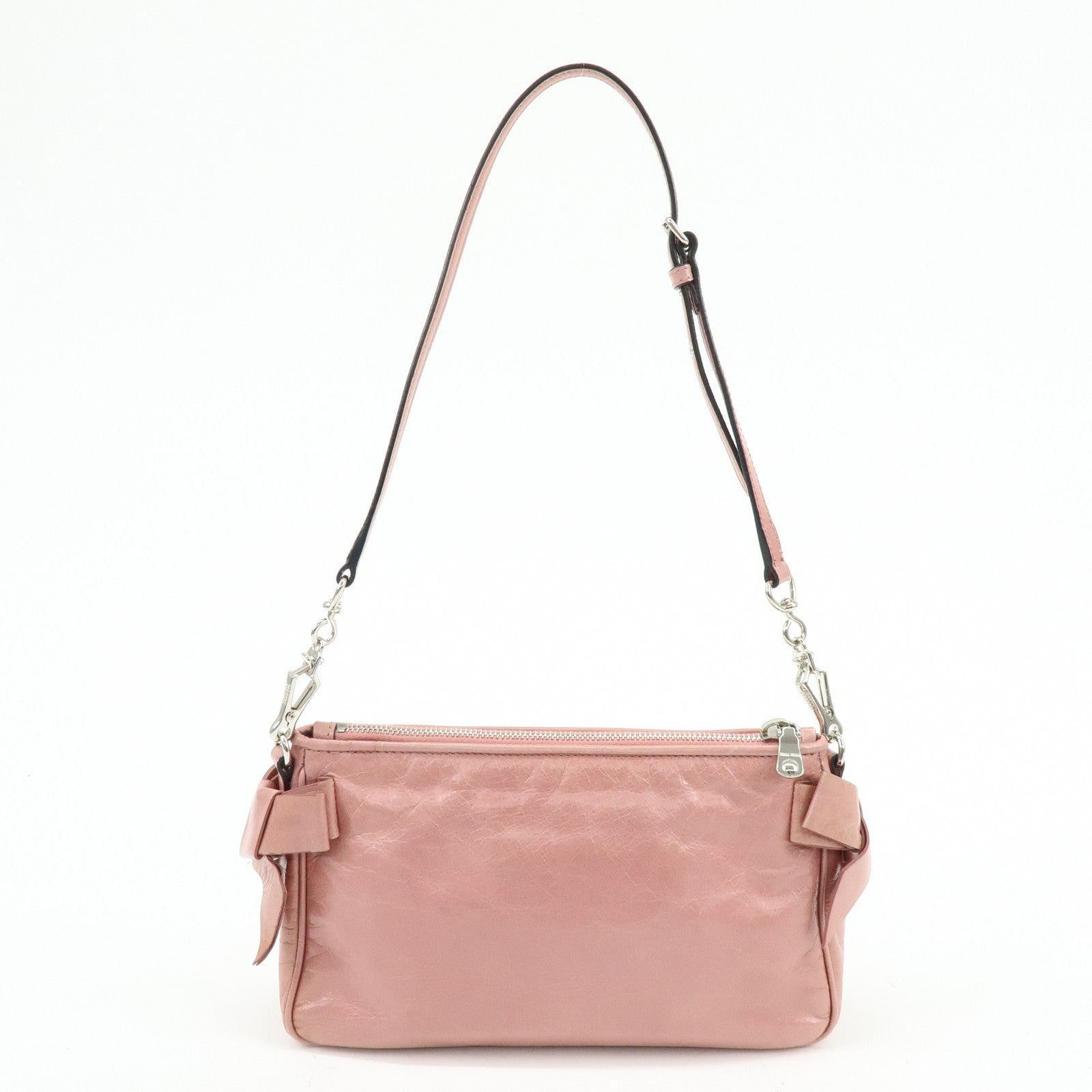 MIU MIU Side Ribbon Leather Shoulder Bag Hand Bag Pink RR1892