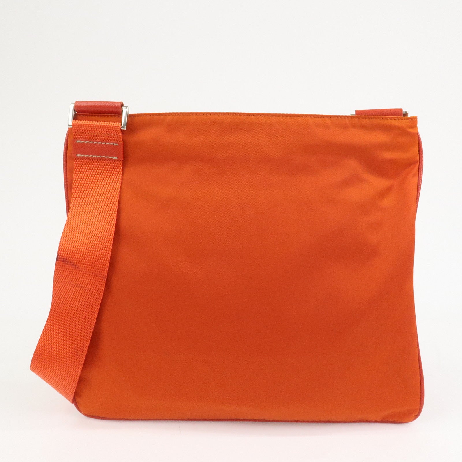 PRADA Triangle Logo Nylon Saffiano Leather Shoulder Bag Orange