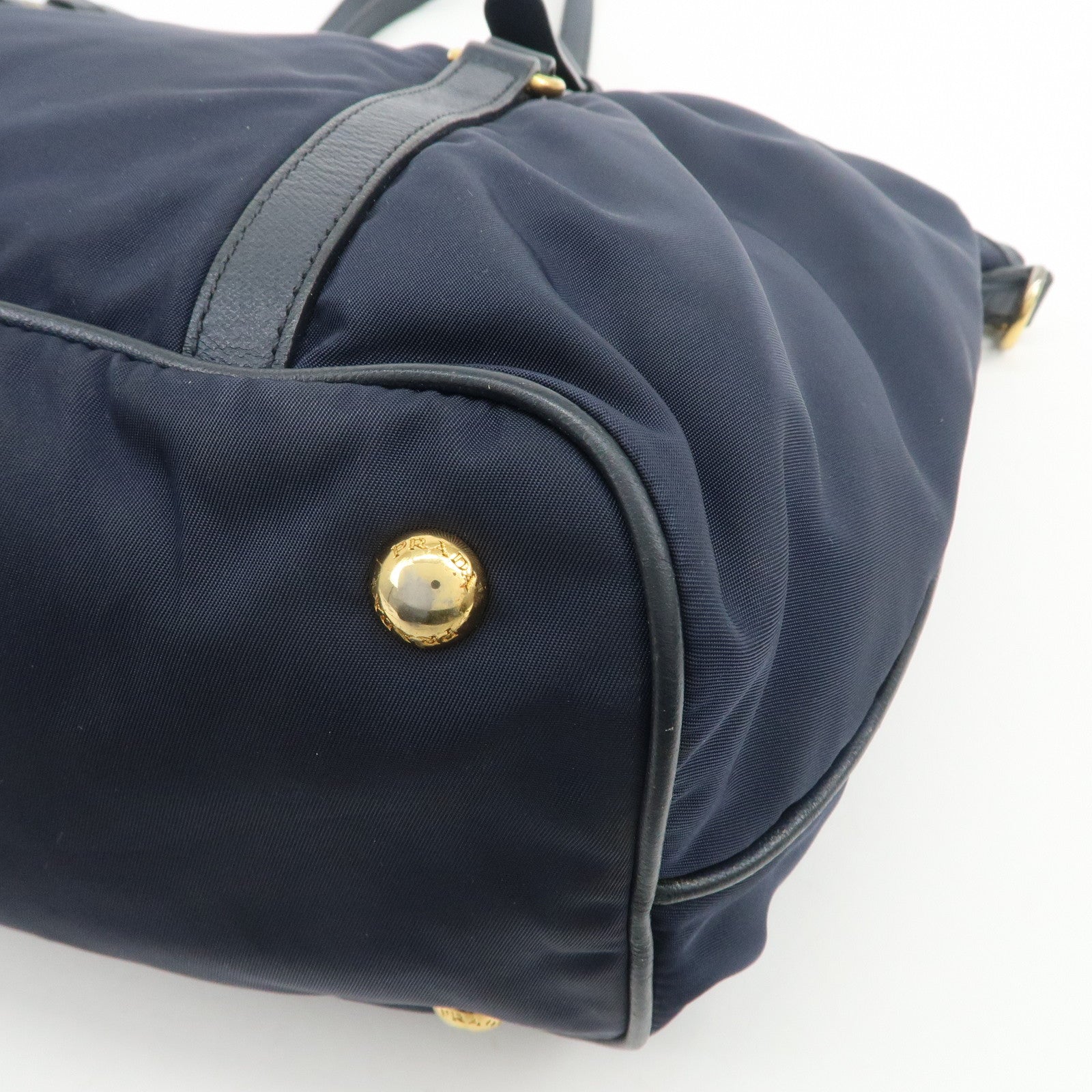 PRADA Nylon Saffiano Leather Shoulder Bag Tote Bag Navy