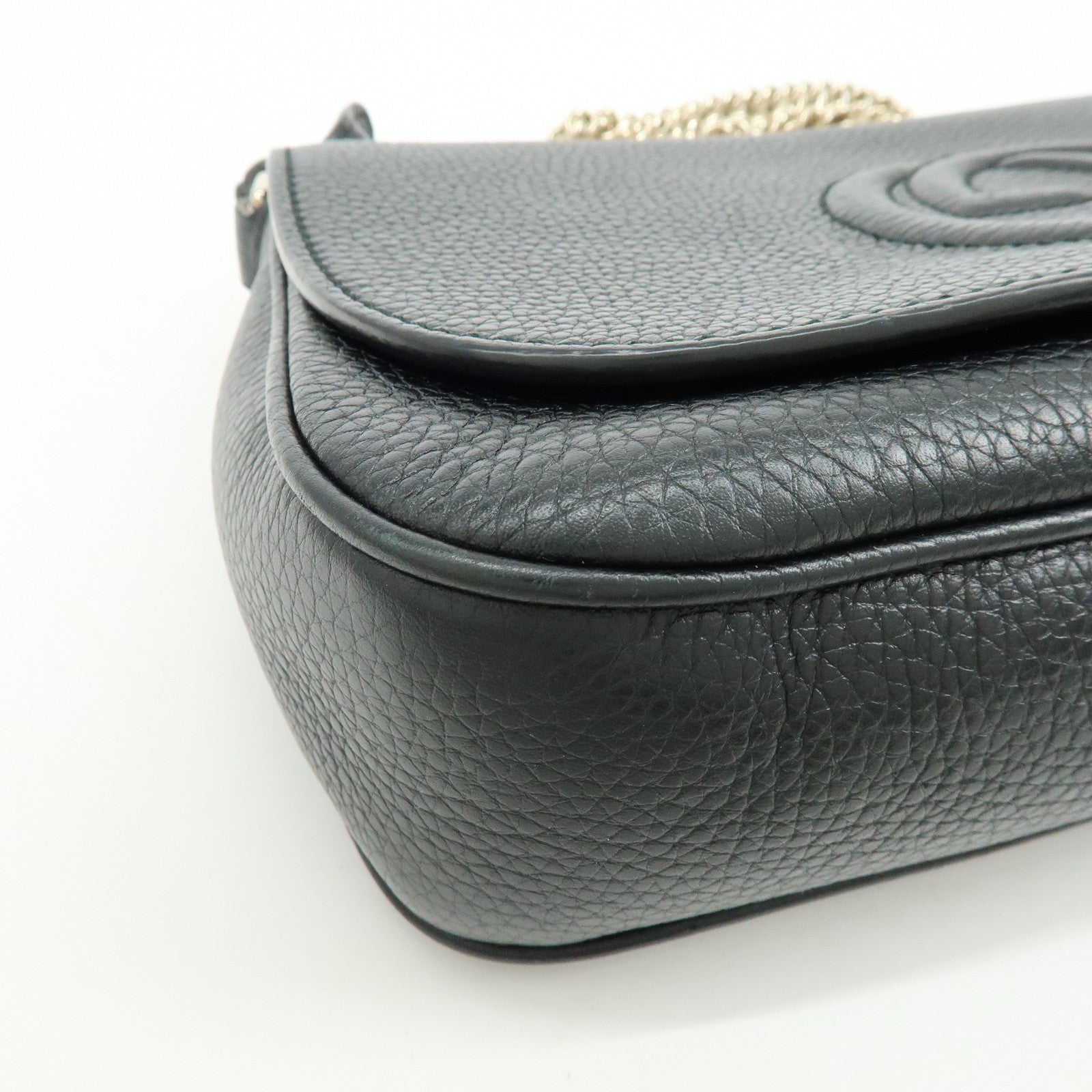 GUCCI SOHO Calf Leather Chain Shoulder Crossbody Bag Black 536224