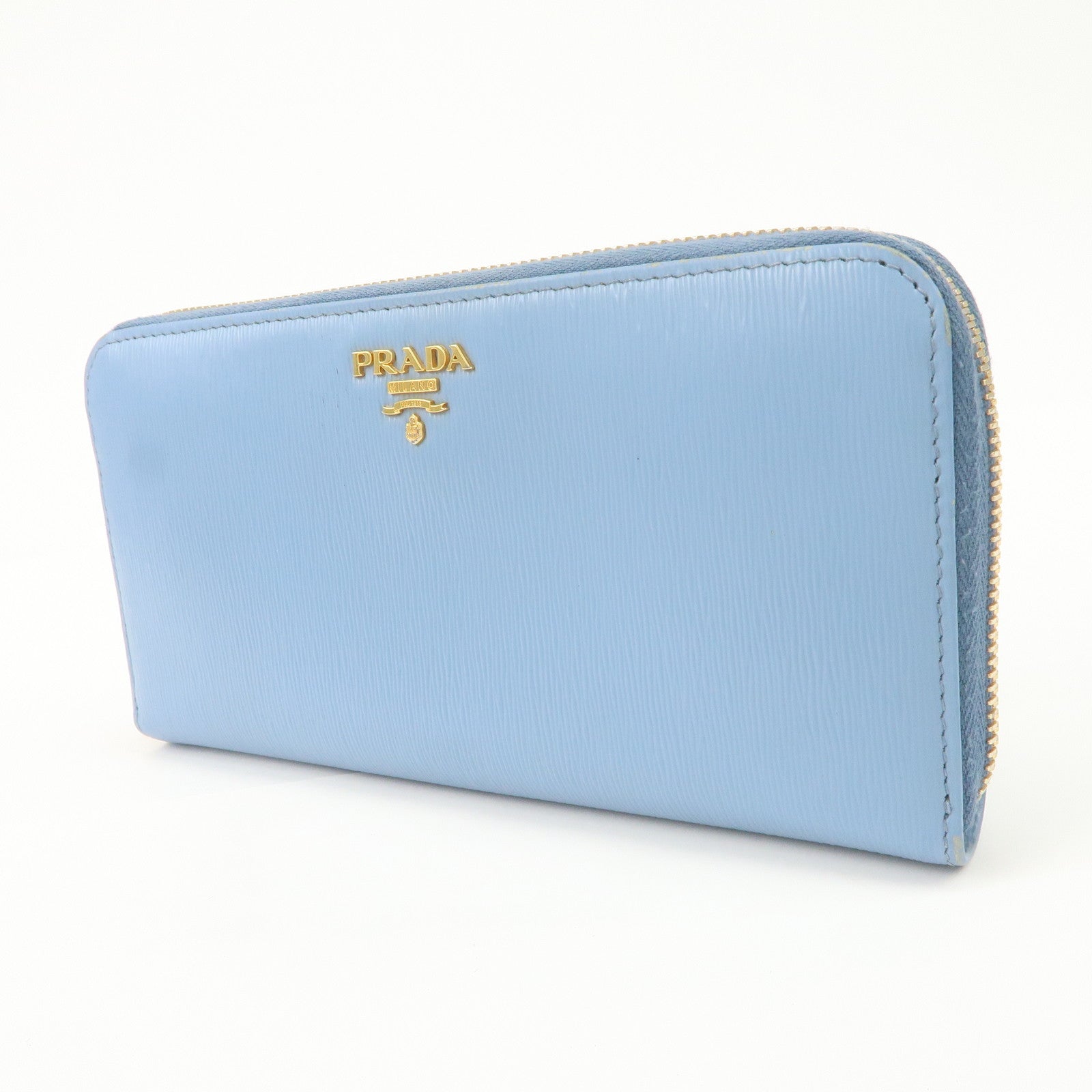 PRADA Logo Vitello Move Leather Zippy Long Wallet Light Blue 1ML506