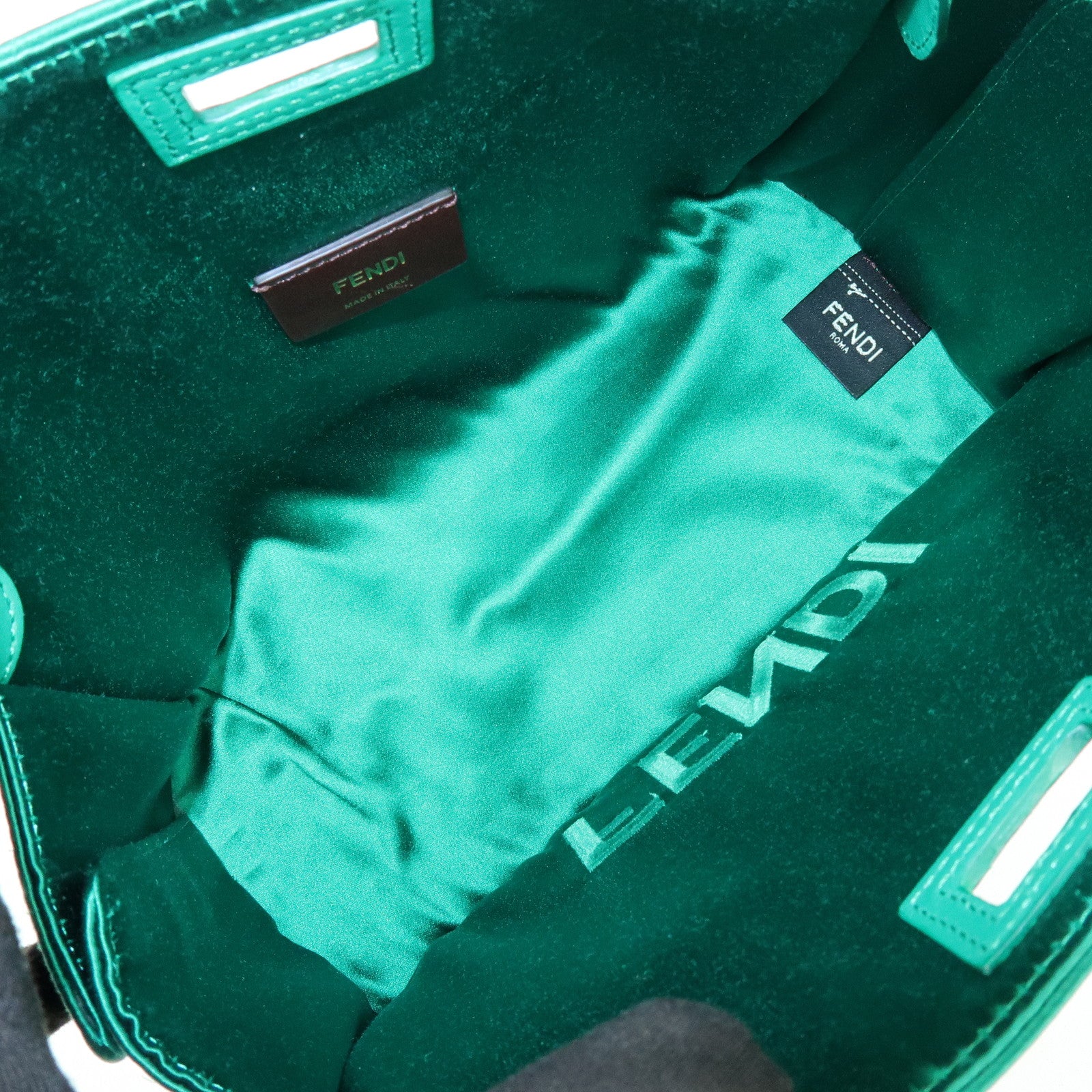 FENDI Satin Peekaboo Defender Hand Bag Cover Green 7AR717