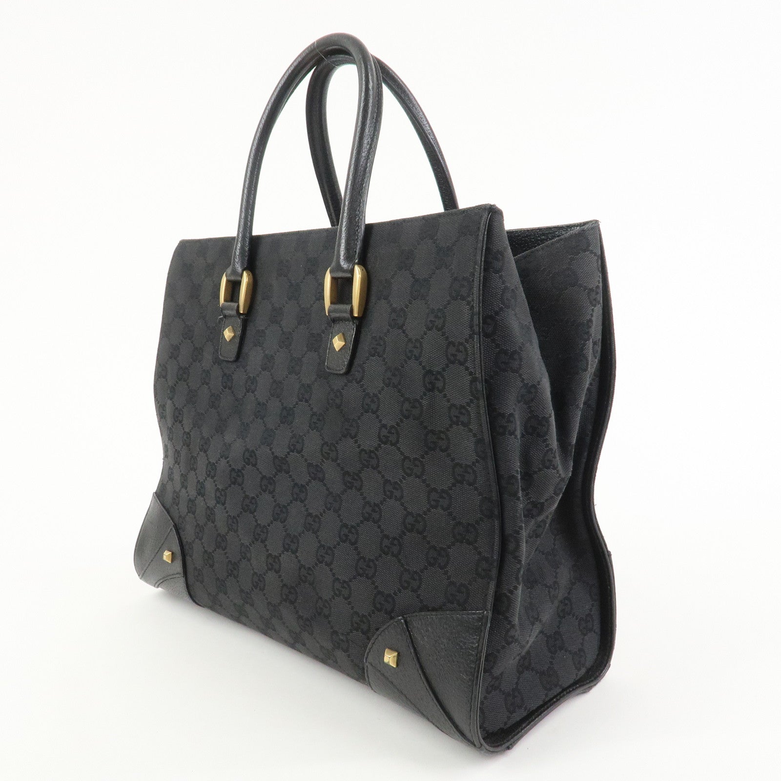 GUCCI GG Canvas Leather Tote Bag Hand Bag Black 120897