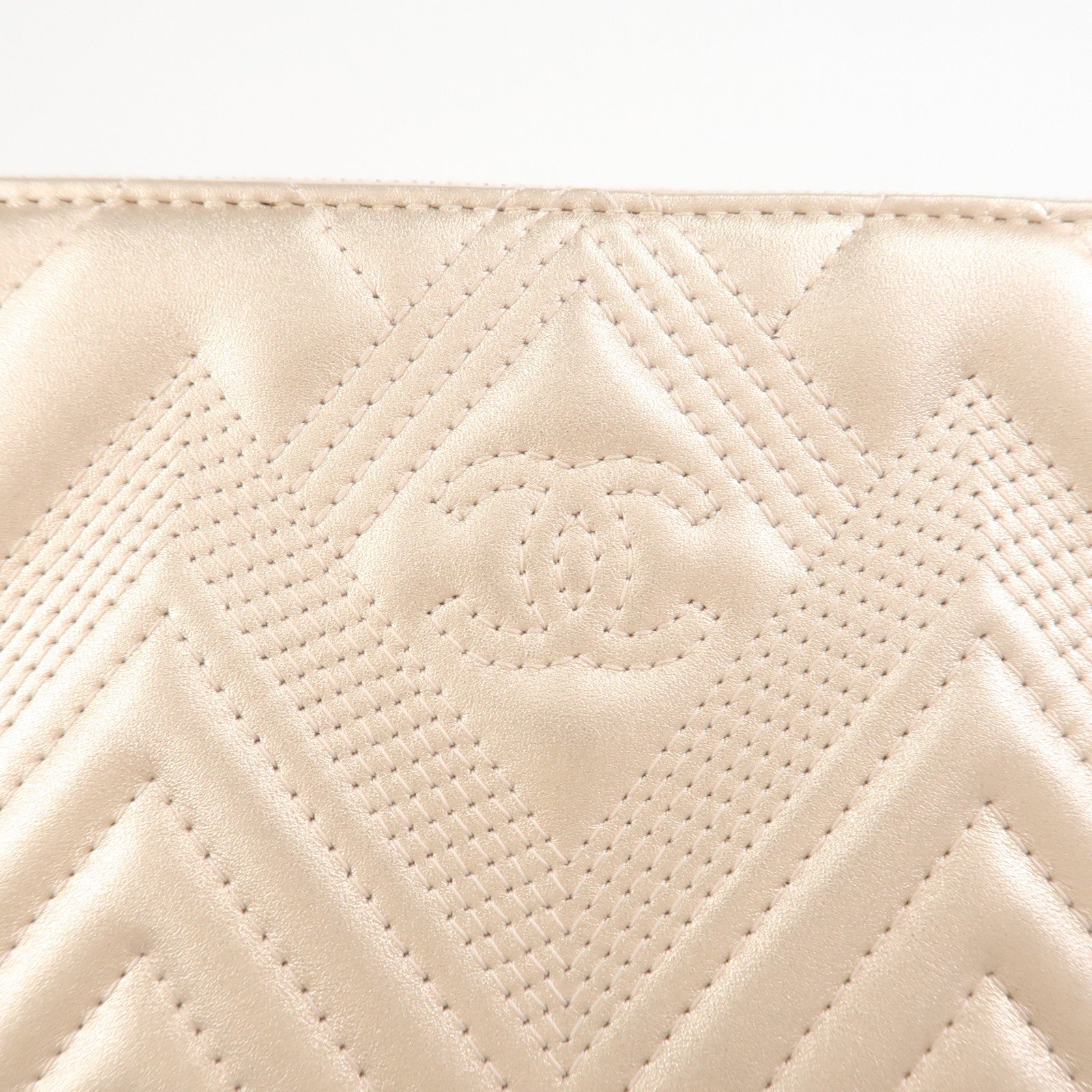 CHANEL Lambskin Clutch Bag Pouch Champane Pink