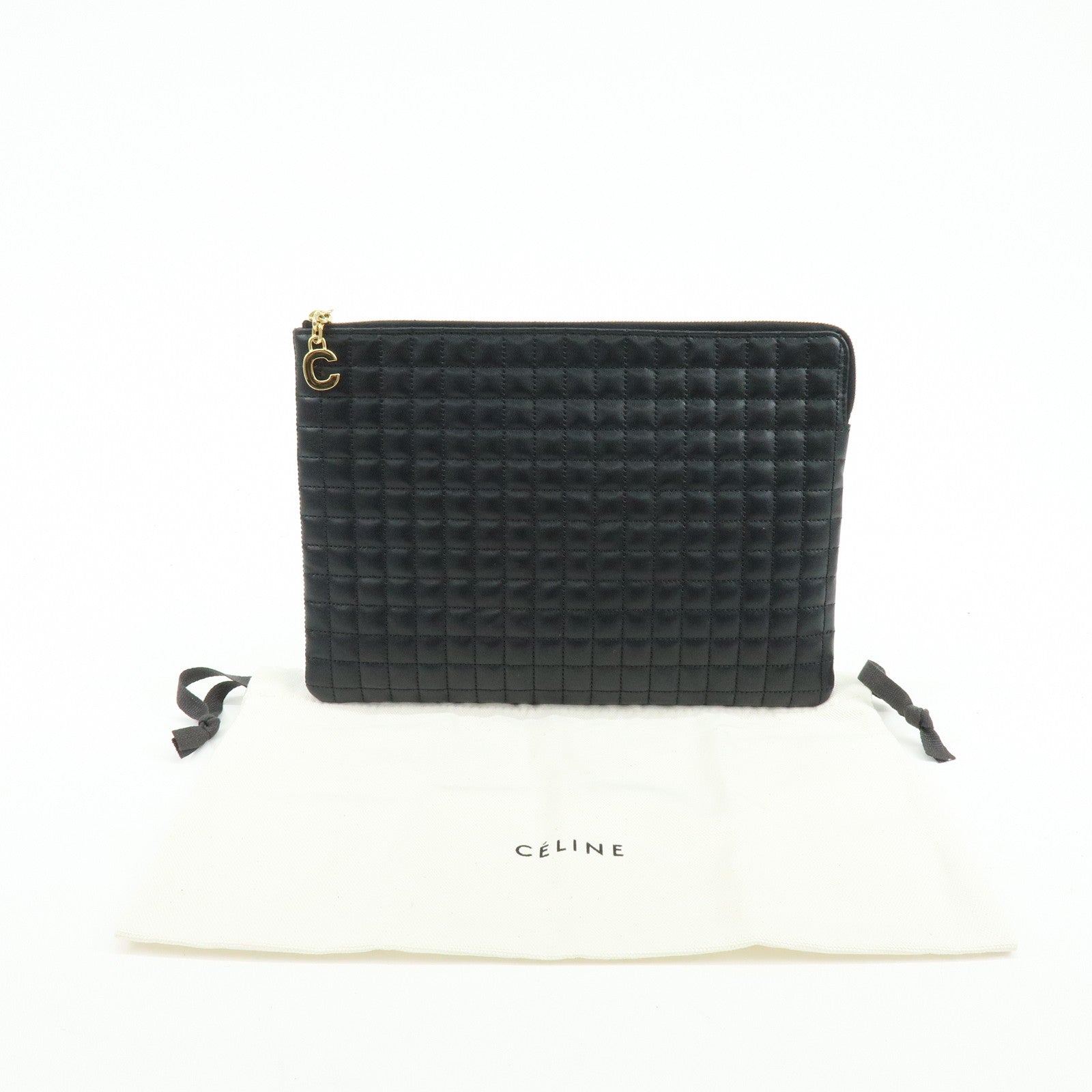 CELINE C Charm Leather Clutch Bag Pouch Black