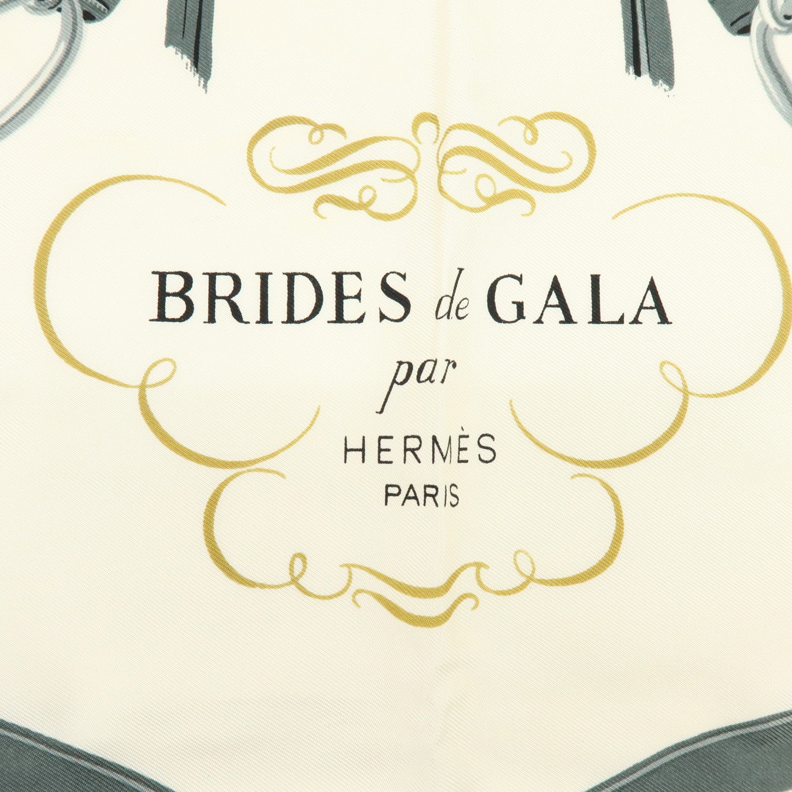 HERMES Carre 90 Silk 100% BRIDES DE GALA Scarf Ivory Blue