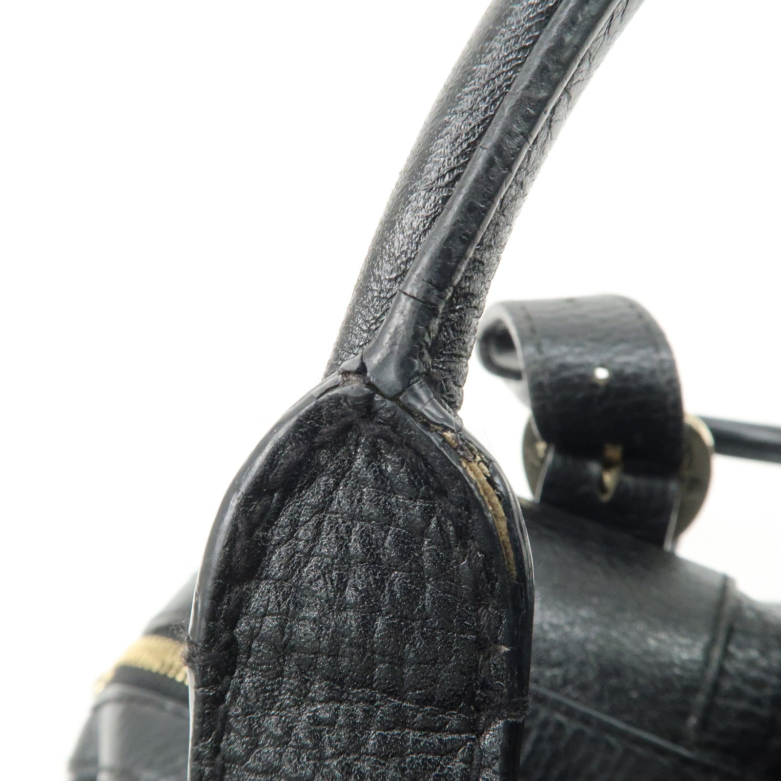 BURBERRY Leather Boston Bag Hand Bag Black Silver HDW