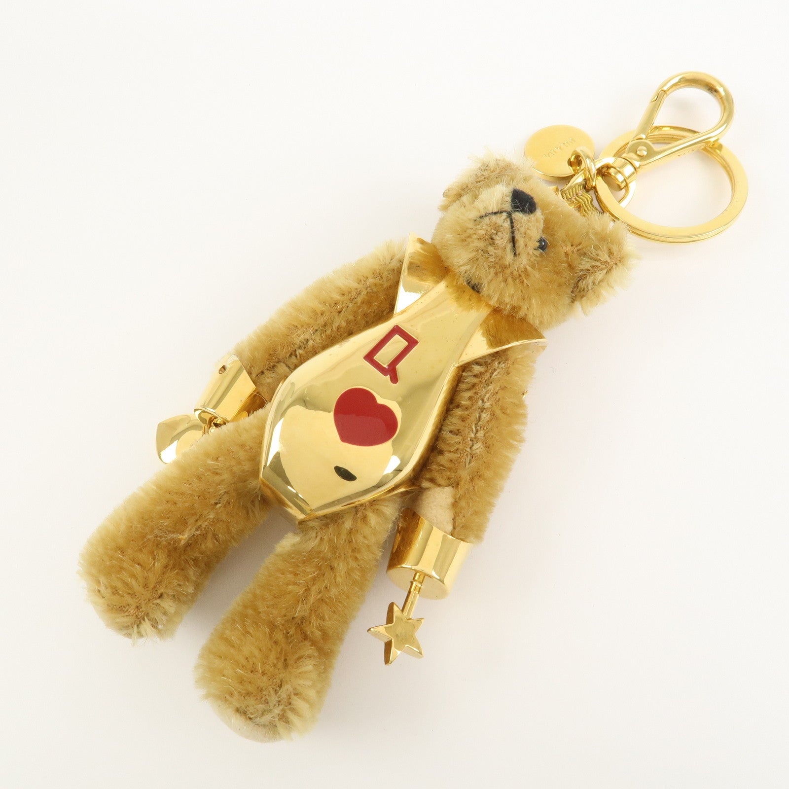 PRADA Teddy Bear Key Bag Charm Lucky Star Gold Brown