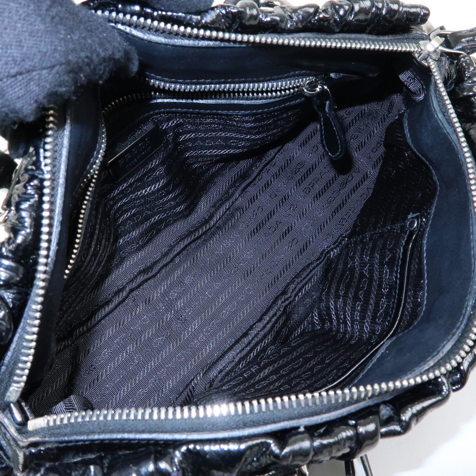 PRADA Patent Leather 2Way Bag Hand Bag Shoulder Bag Black