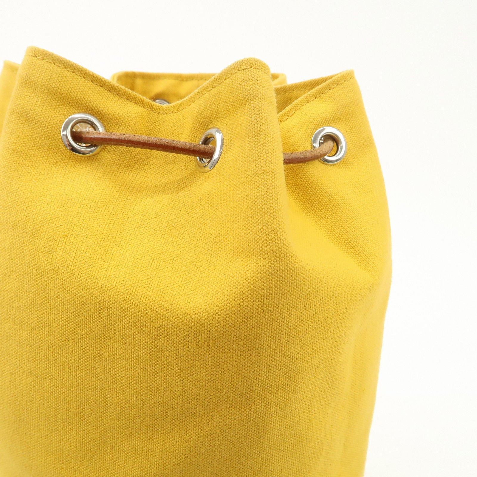 HERMES Porochon Mimil Canvas Leather PM Shoulder Bag Yellow Used