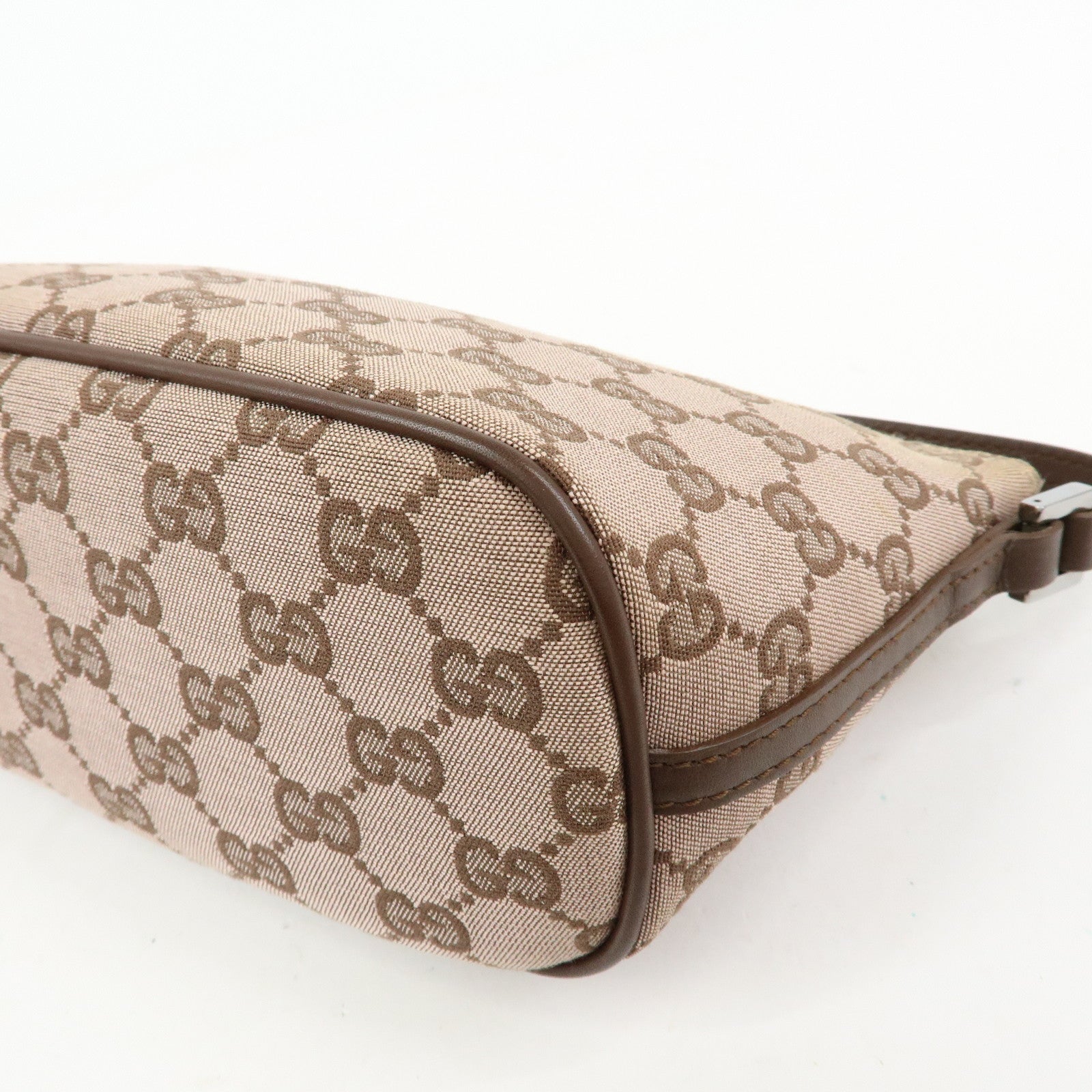 GUCCI Boat Bag GG Canvas Leather Hand Bag Brown 07198