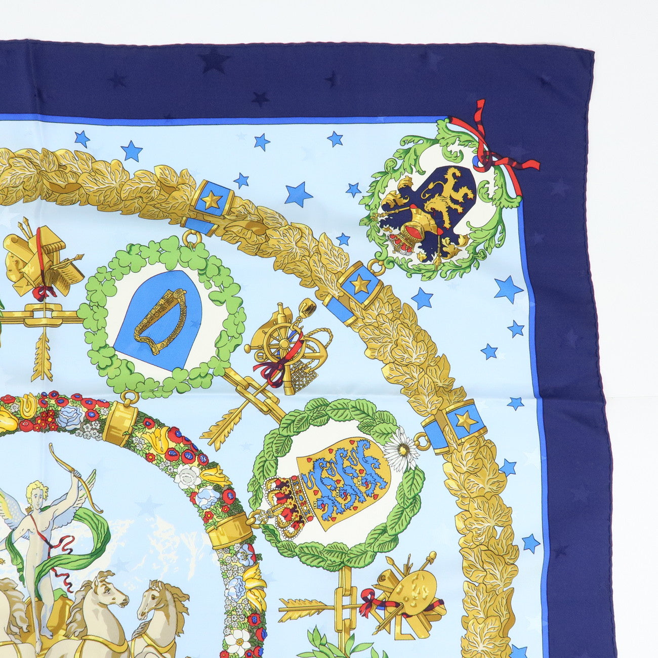 HERMES Carre 90 Silk 100% Scarf Emblemes de L’Europe Light Blue