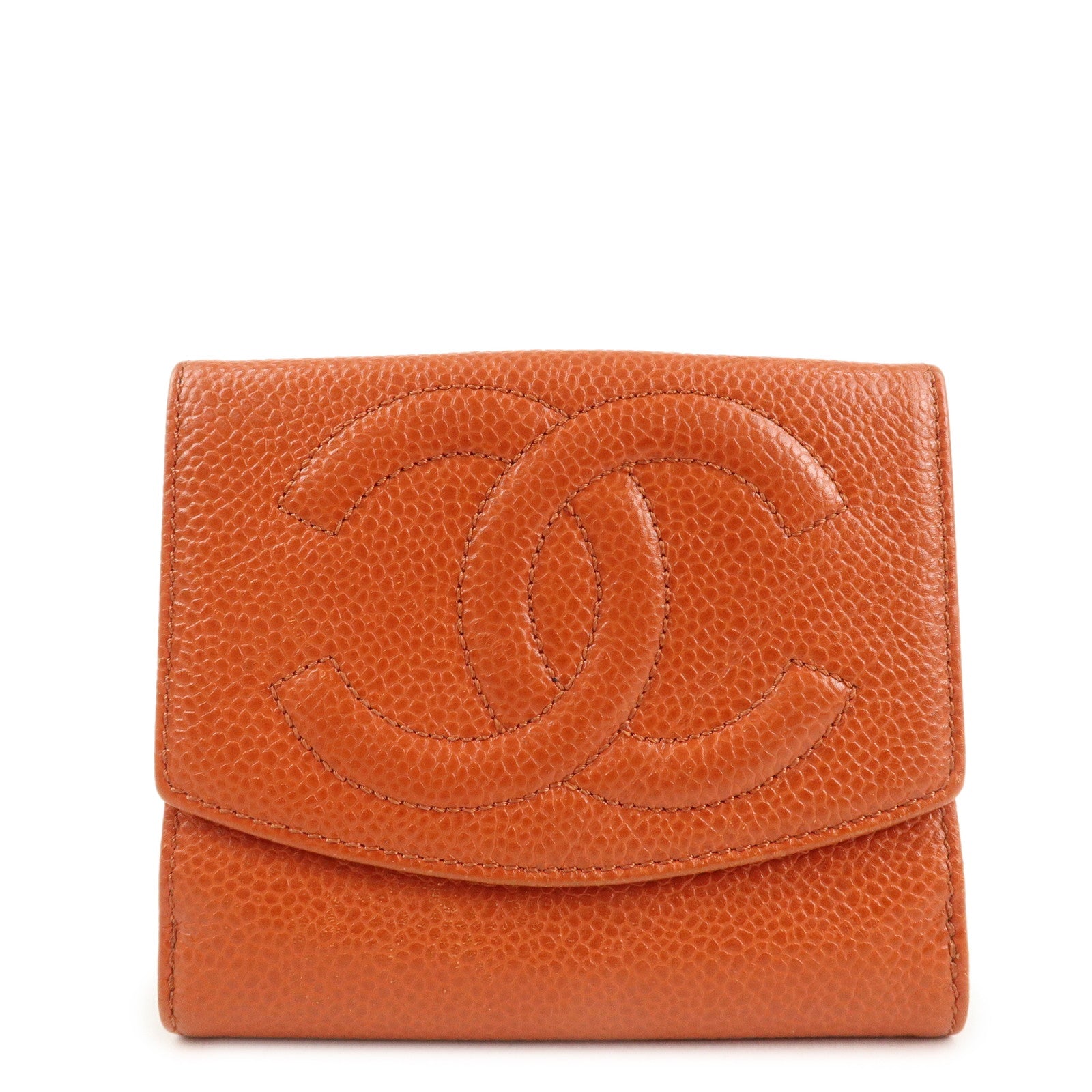 CHANEL COCO Mark Caviarskin Double Hook Bi-Fold Wallet A13496 Used