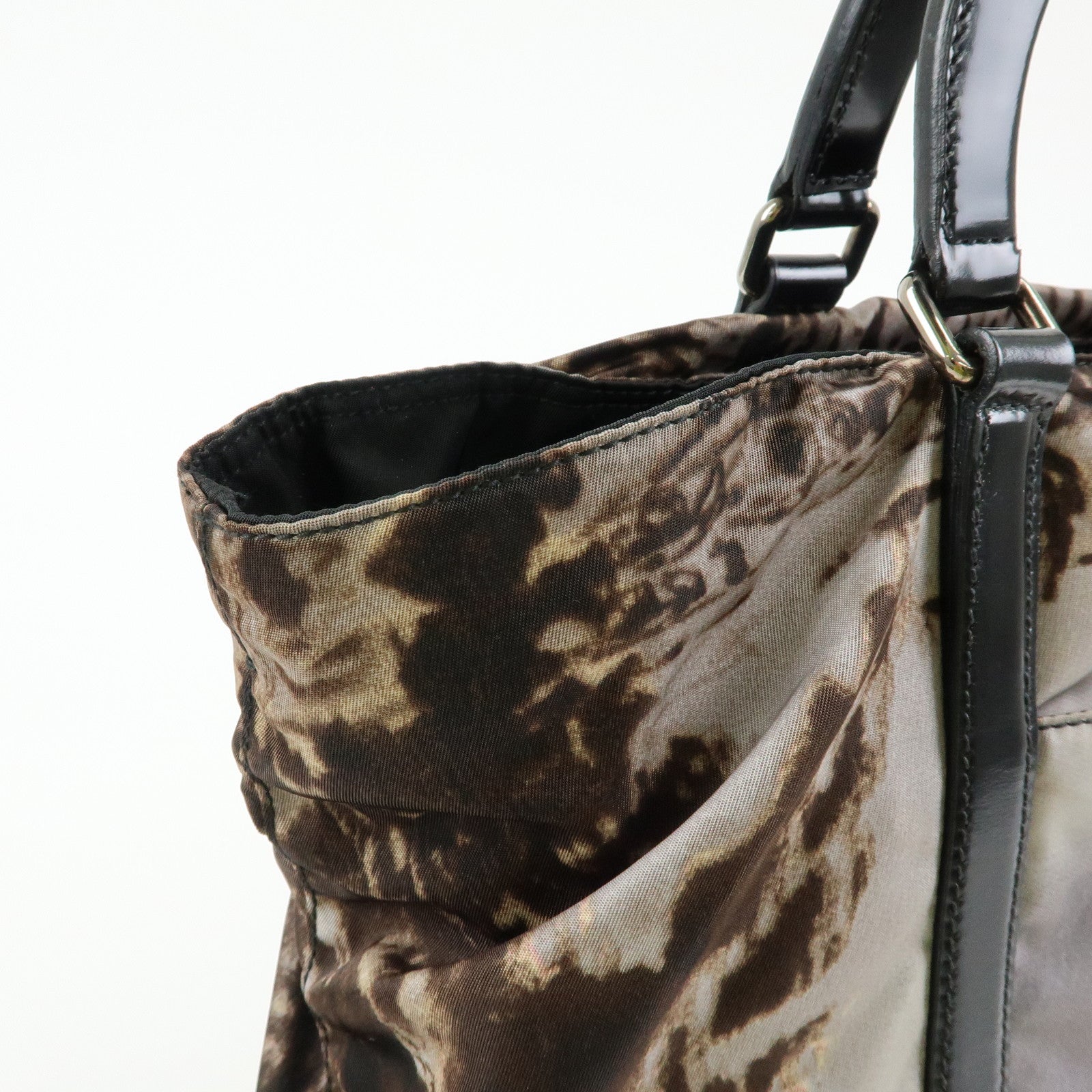 PRADA Triangle Logo Nylon Leather Tote Bag Hand Bag Gray BN2791