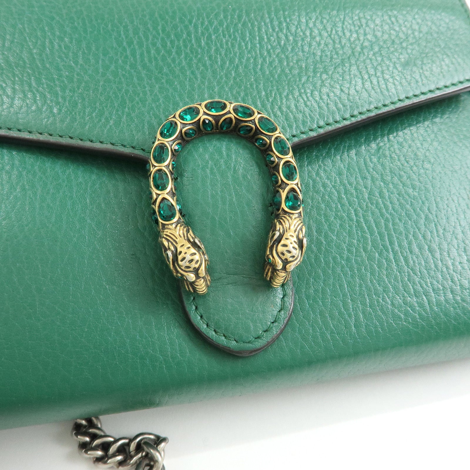 GUCCI Dionysus Leather Chain Wallet Shoulder Bag Green 401231